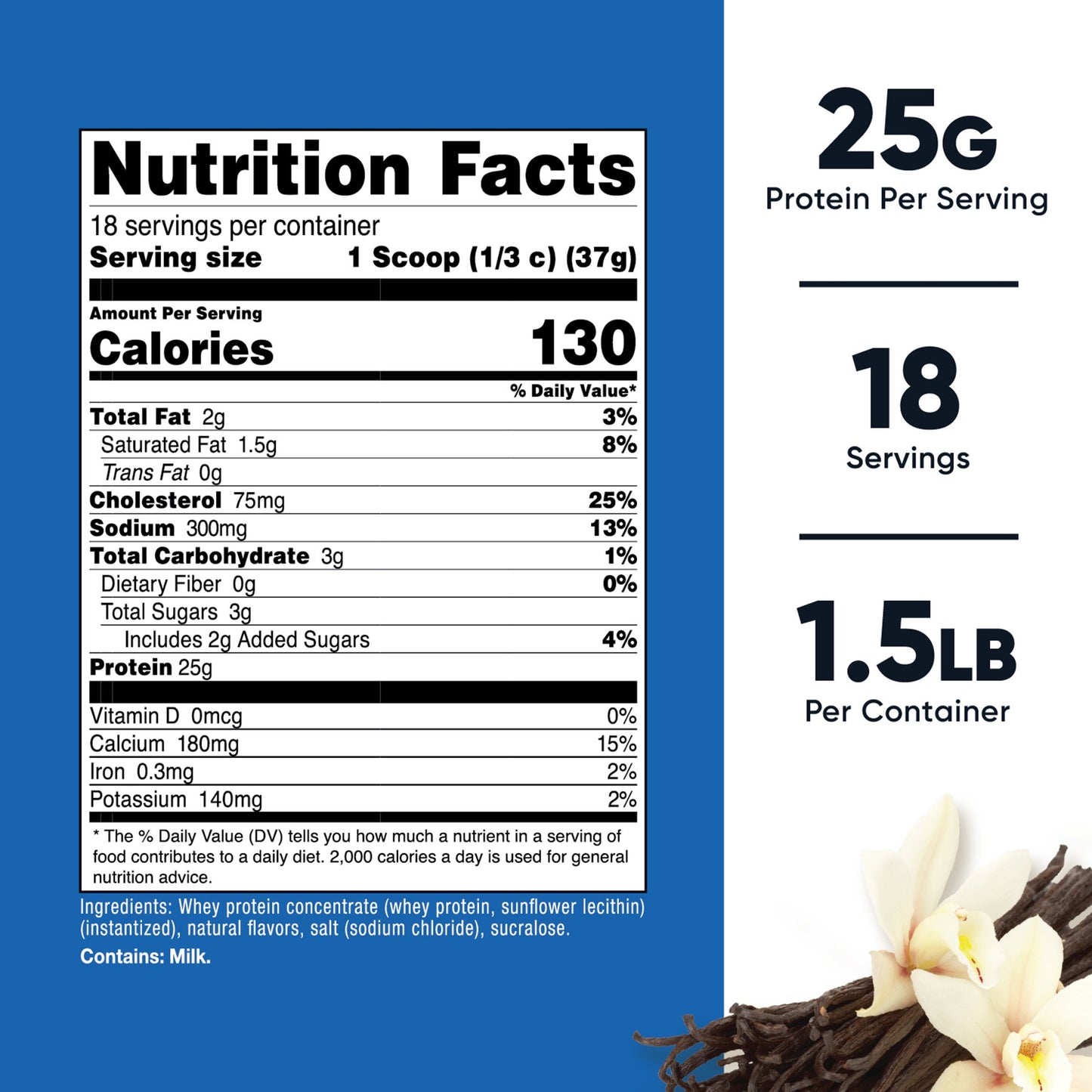 Oral Supplement Nutricost Whey Protein Concentrate Vanilla Flavor Powder 1.5 lb. Canister NCW025101