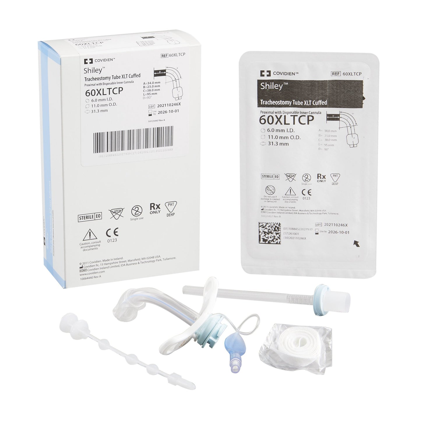 Medtronic MITG Shiley XLT Cuffed Extended Length Tracheostomy Tube, Size 6 60XLTCP, 1 Each