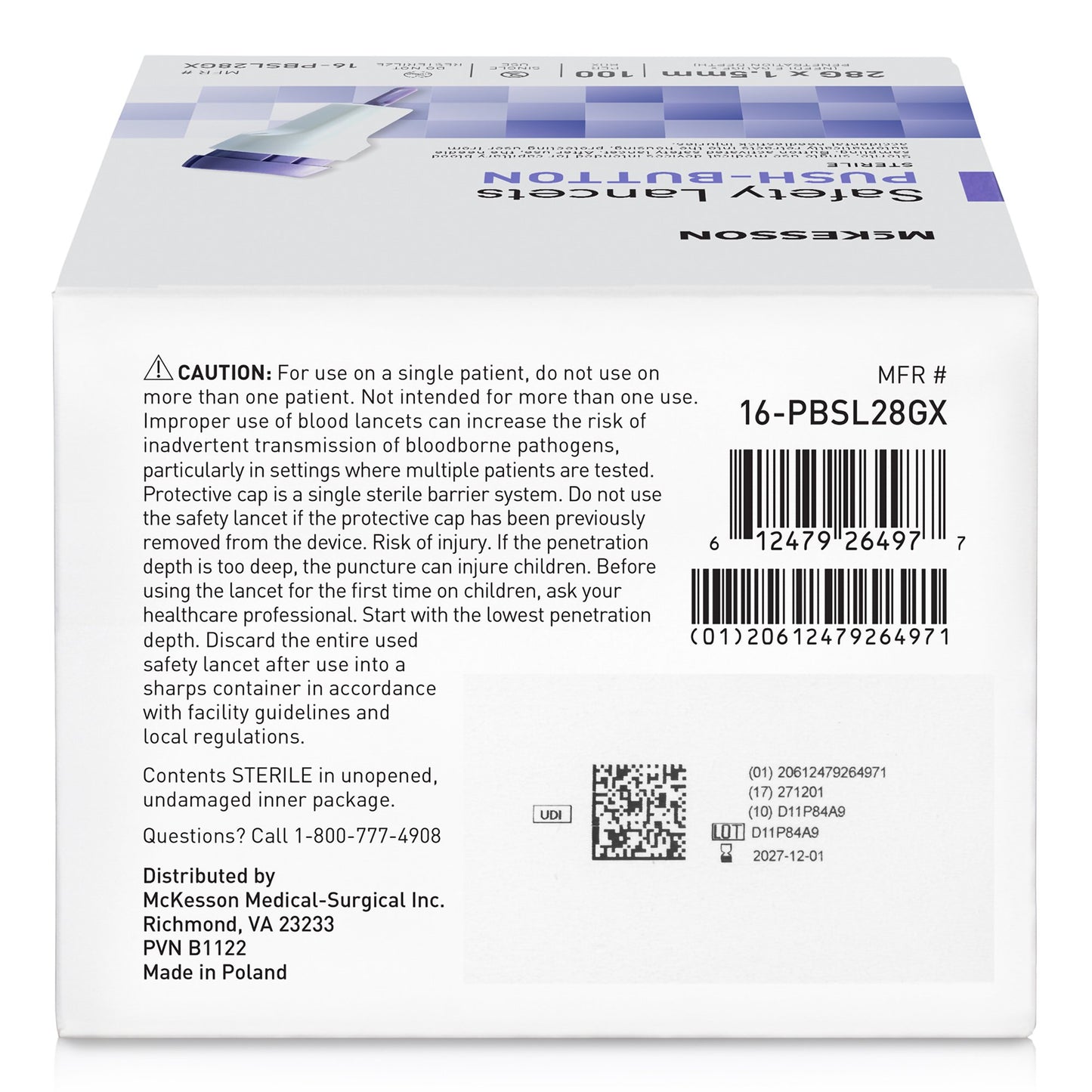 McKesson Push Button Safety Lancet, 28 Gauge 16-PBSL28GX