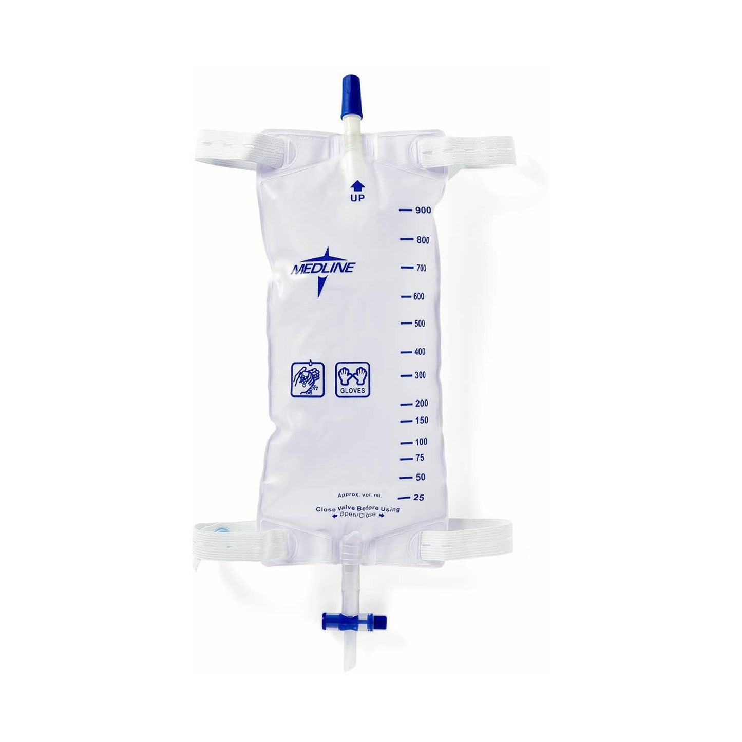 Urinary Leg Bag Medline® Anti-Reflux Valve Sterile 1,100 mL Vinyl / Flocked - DYND12588