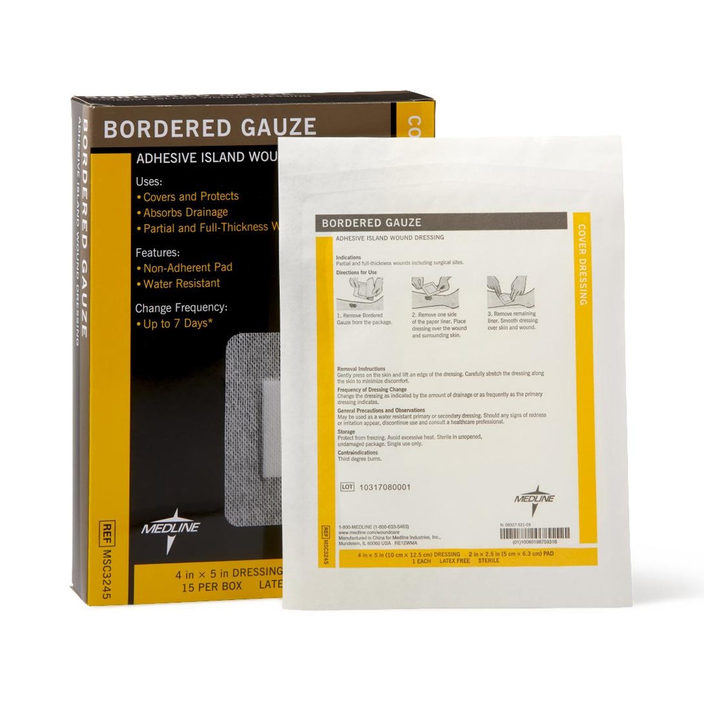 Medline Medline Gauze Water Resistant Adhesive Strip, 4 x 5 Inch MSC3245, Box of 15