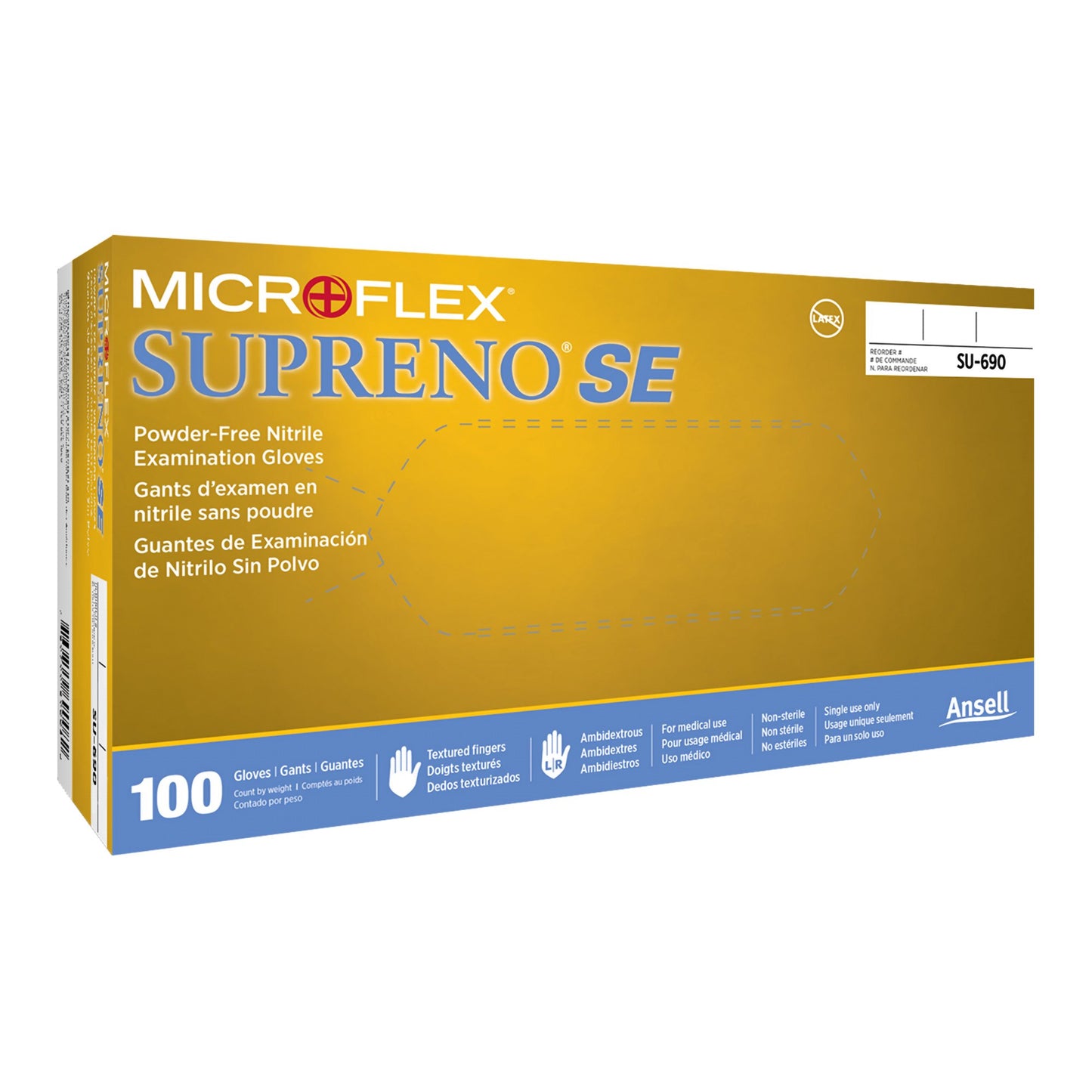 Microflex Medical Supreno SE Nitrile Exam Glove, Extra Large, Blue SU-690-XL, Box of 100