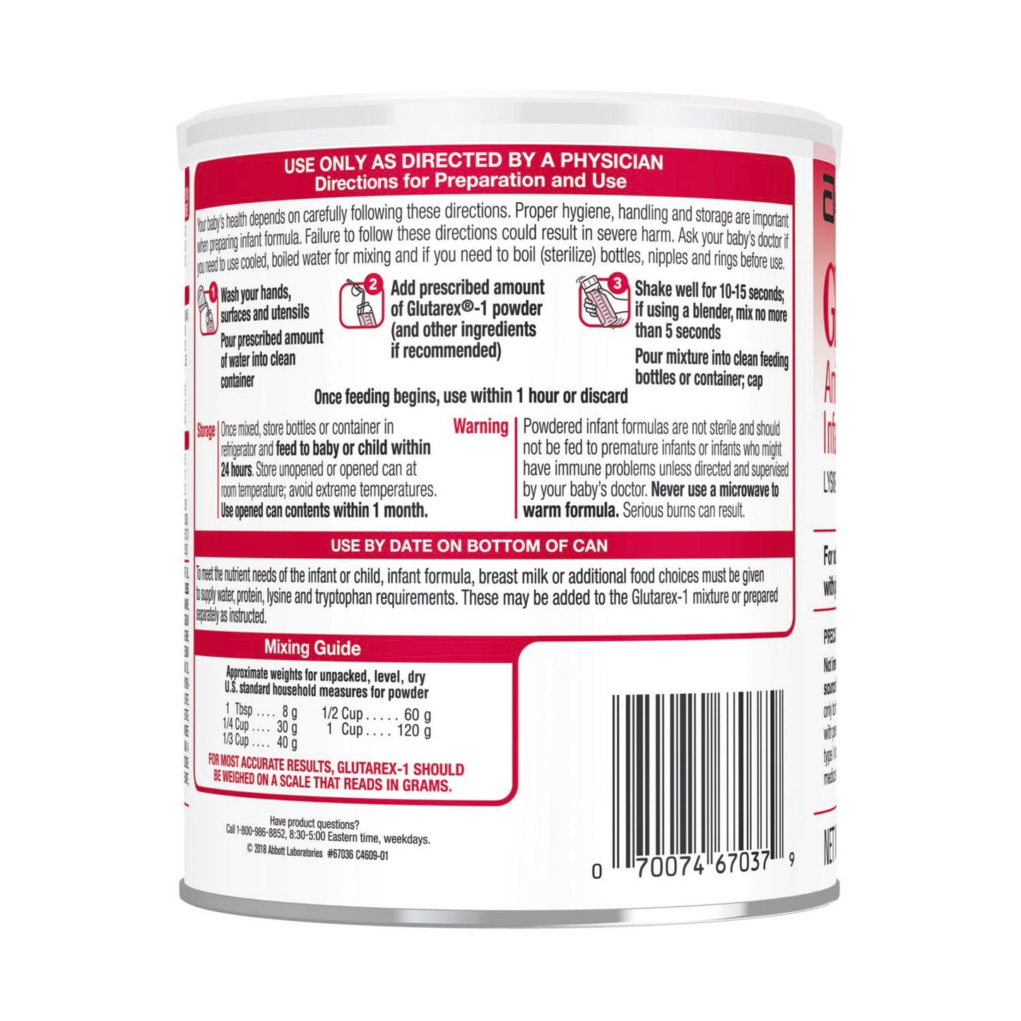 Glutarex®-1 Amino Acid-Modified Infant Formula With Iron, 14.1-ounce can 67036