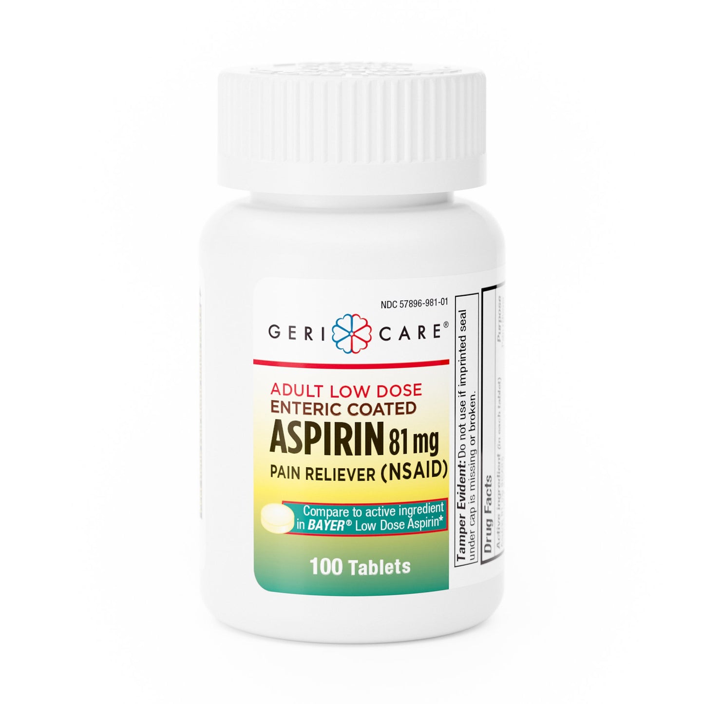 Pain Relief McKesson Brand 81 mg Strength Aspirin Tablet 100 per Bottle - 981-01-GCP