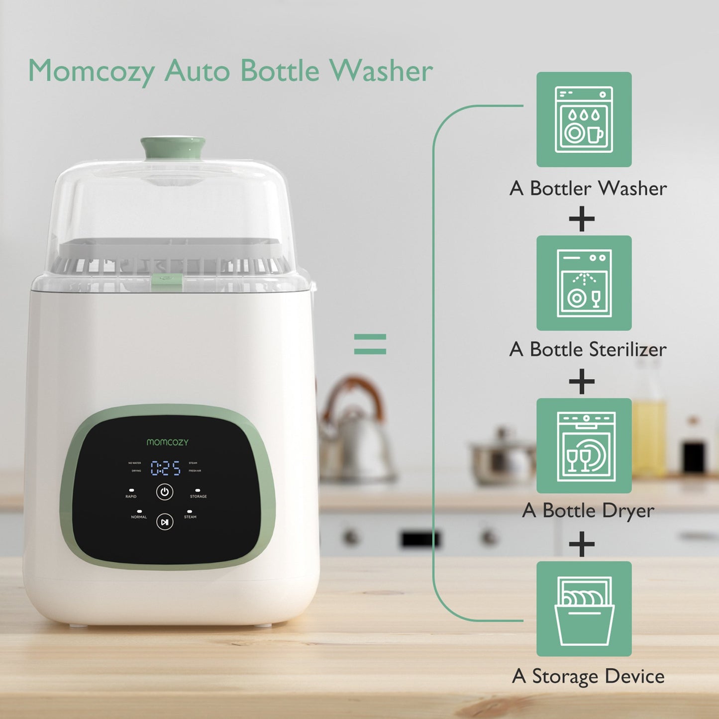 Baby Bottle Washer and Sterilizer Momcozy CleanPal Pro For Baby Bottles BS003-GW10NB