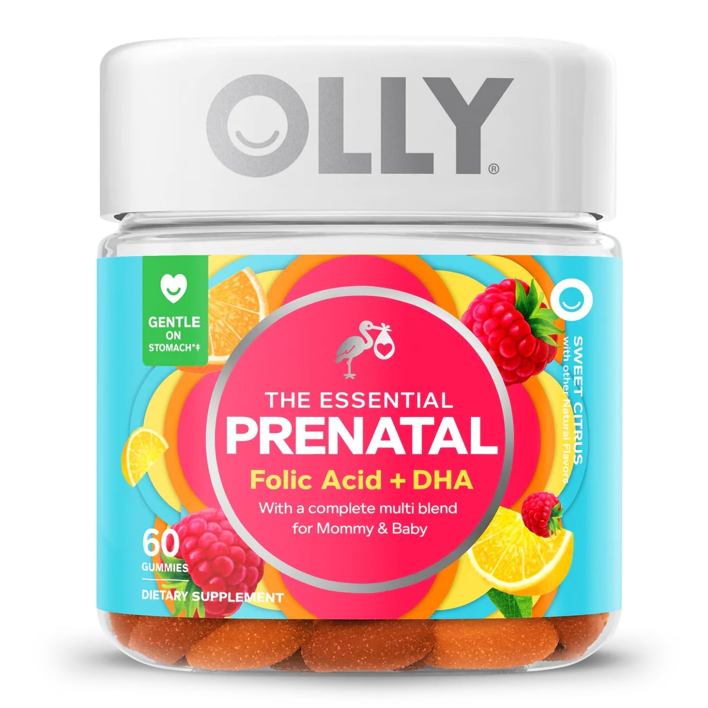 Prenatal Vitamin Supplement OLLY® Essential Prenatal Multi MultiVitamins With Folic Acid / DHA 400 mcg - 50 mg Strength Gummy 60 per Bottle Sweet Citr