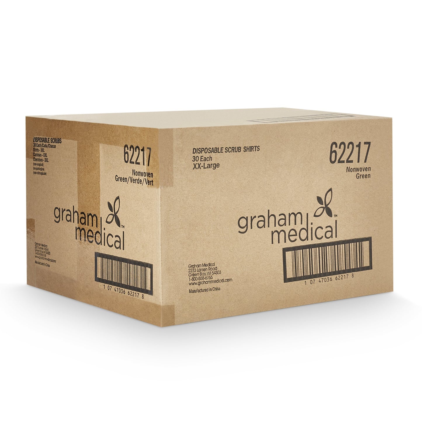 Graham Medical Short Sleeve Scrub Shirt, Green, 2X-Large 62217