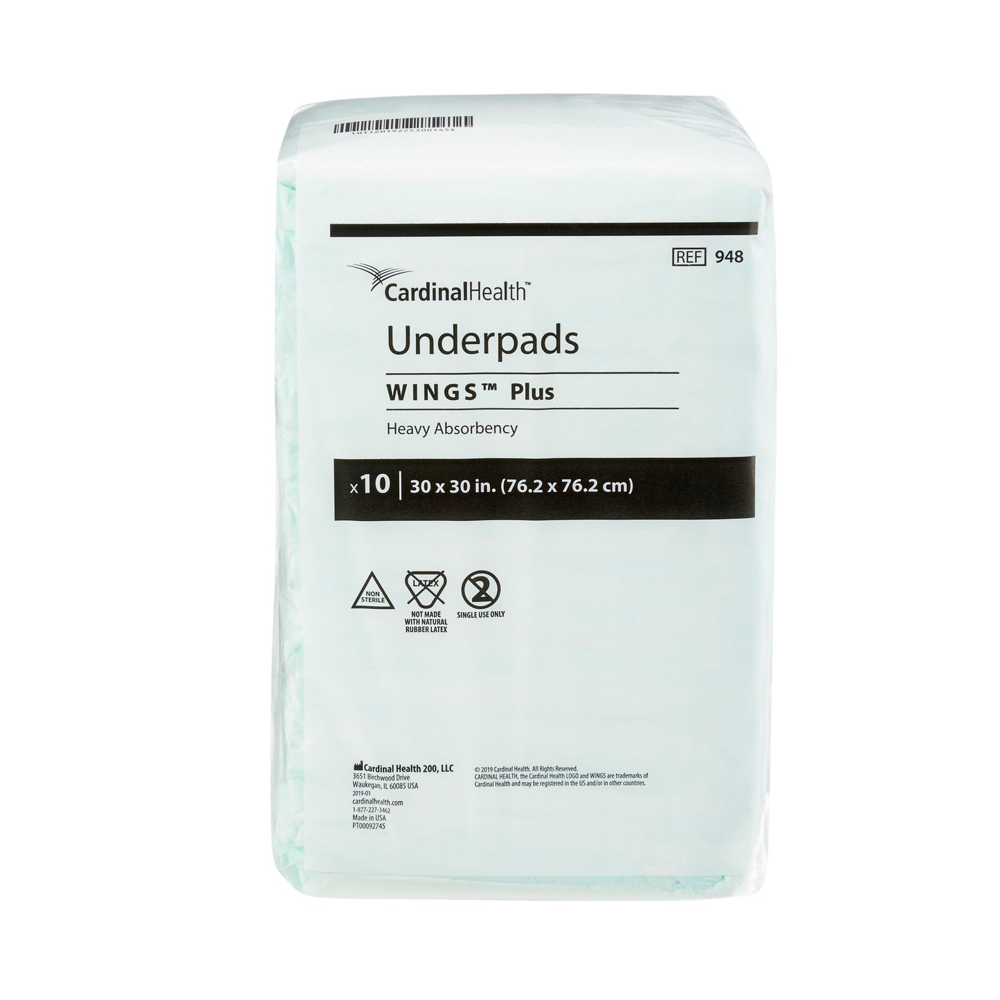 Disposable Underpad Wings™ Plus 30 X 30 Inch Fluff / Polymer Heavy Absorbency - 948