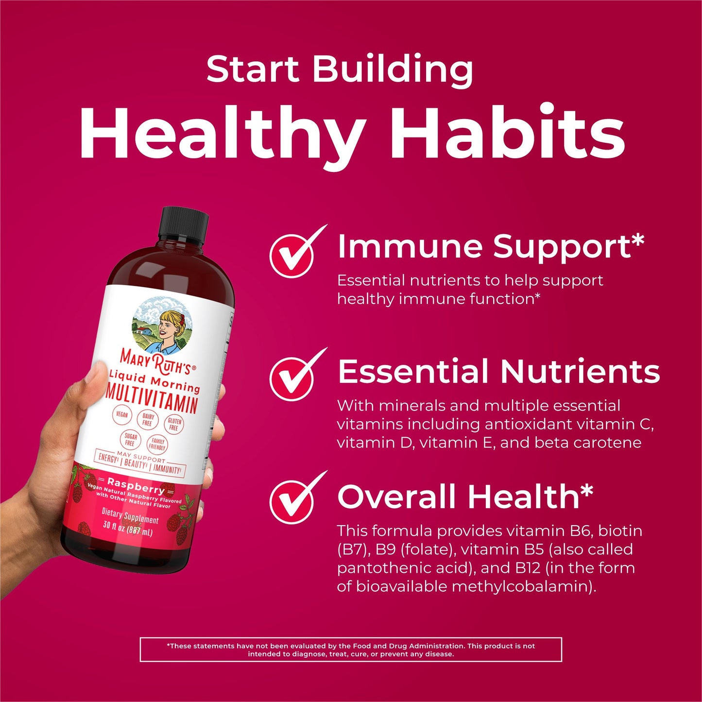 Mary Ruth's™ Liquid Morning Multivitamin, Raspberry Flavor, 30-ounce Bottle BL-AD-MLT-CV-PSF-30Z-UN-01