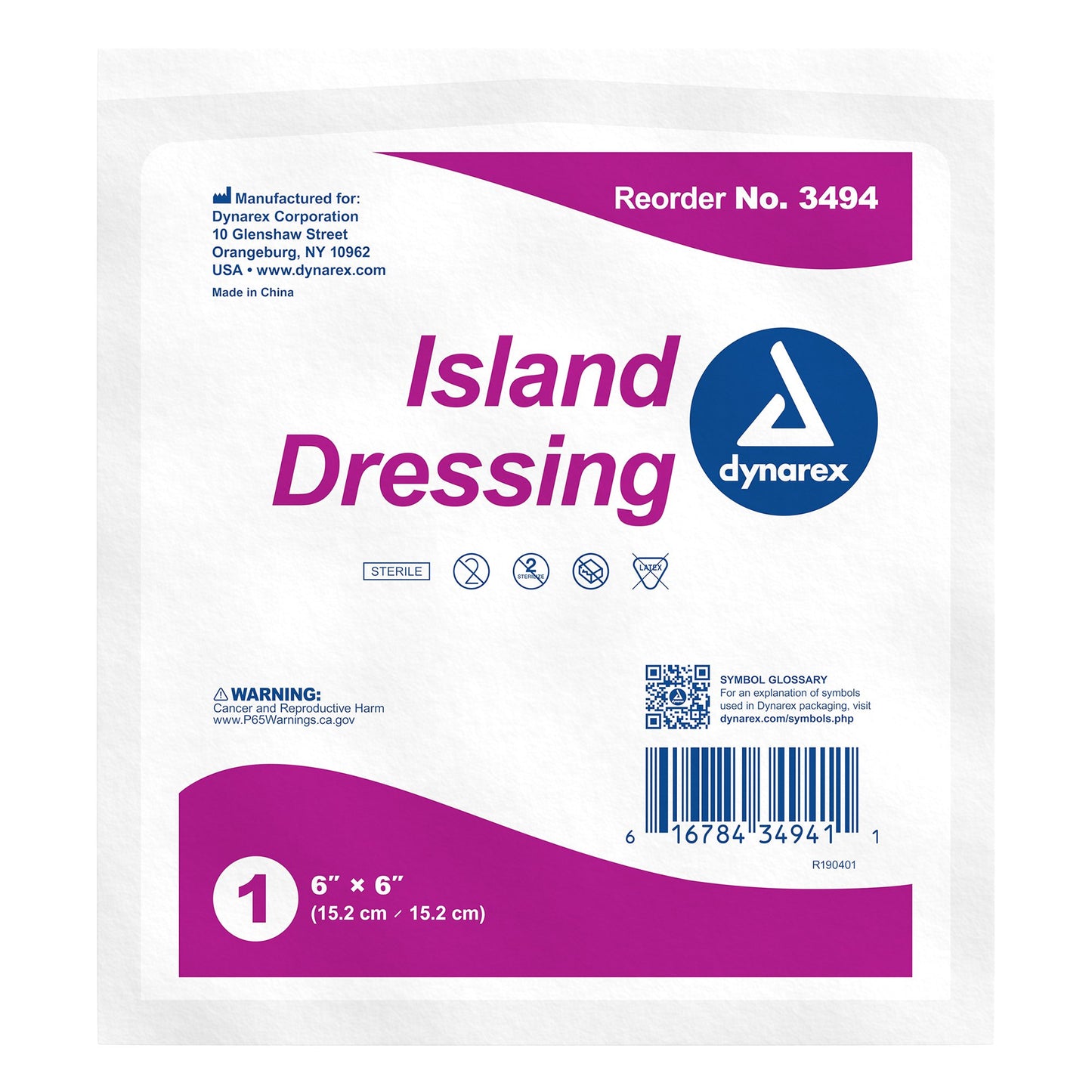 Island Dressing Dynarex 6 X 6 Inch Square Sterile - 3494