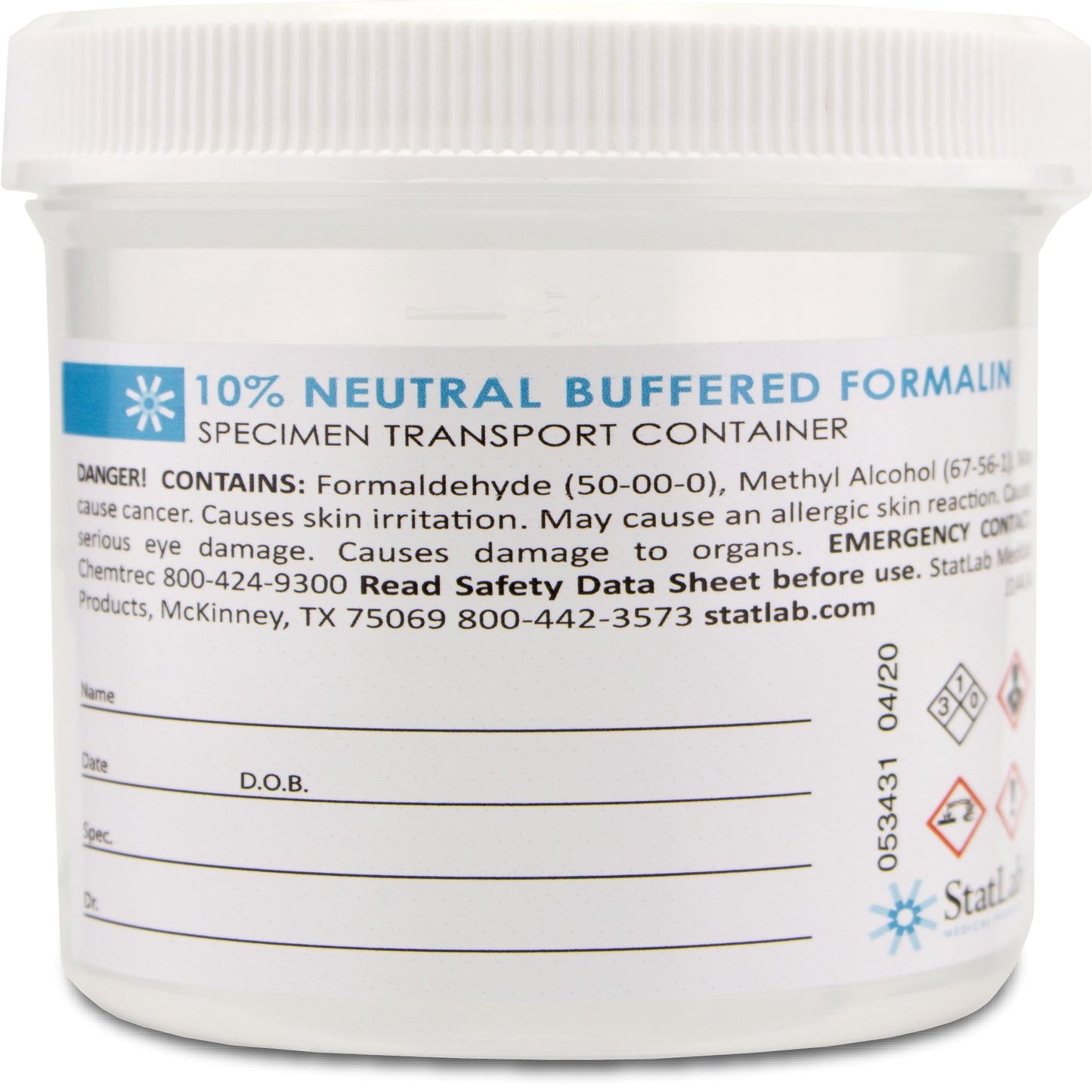 StatLab Prefilled Formalin Container, 90 mL Fill in 180 mL NB0690