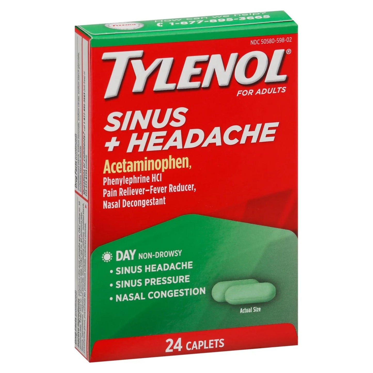 J & J Sales Tylenol Sinus + Headache Acetaminophen / Phenylephrine HCl Cold and Sinus Relief 50580059801, BT