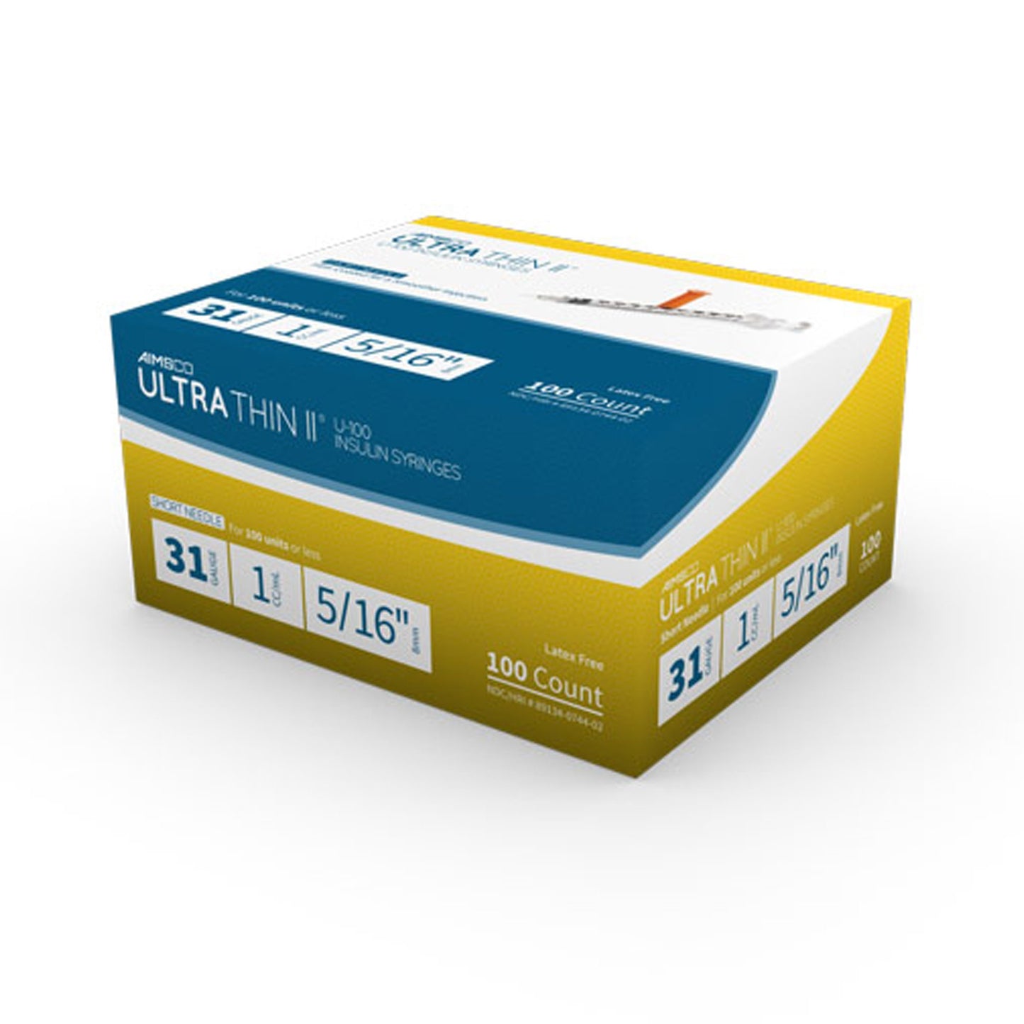 Ultra-Thin II Standard Insulin 1 mL Syringe with Needle, 31 Gauge, 5/16 Inch 744