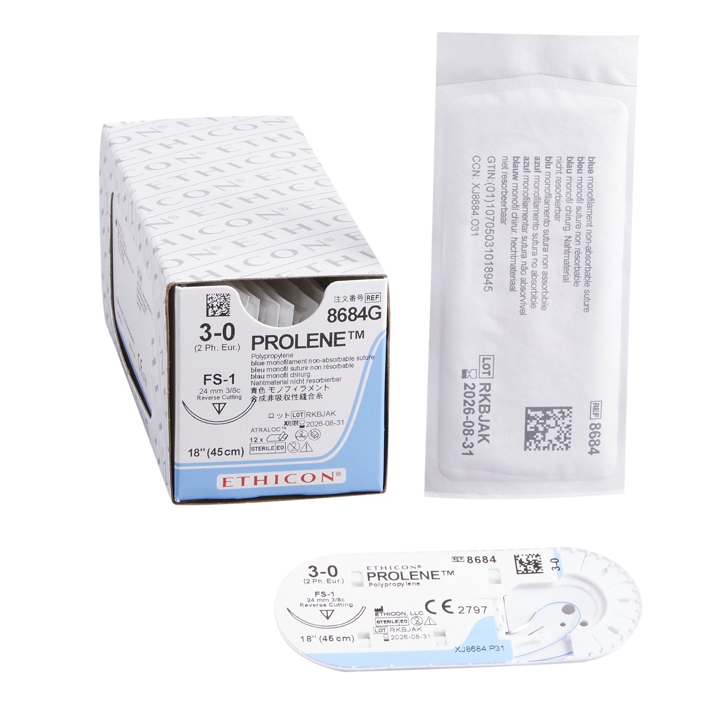 Nonabsorbable Suture with Needle Prolene™ Polypropylene FS-1 3/8 Circle Reverse Cutting Needle Size 3-0 Monofilament - 8684G