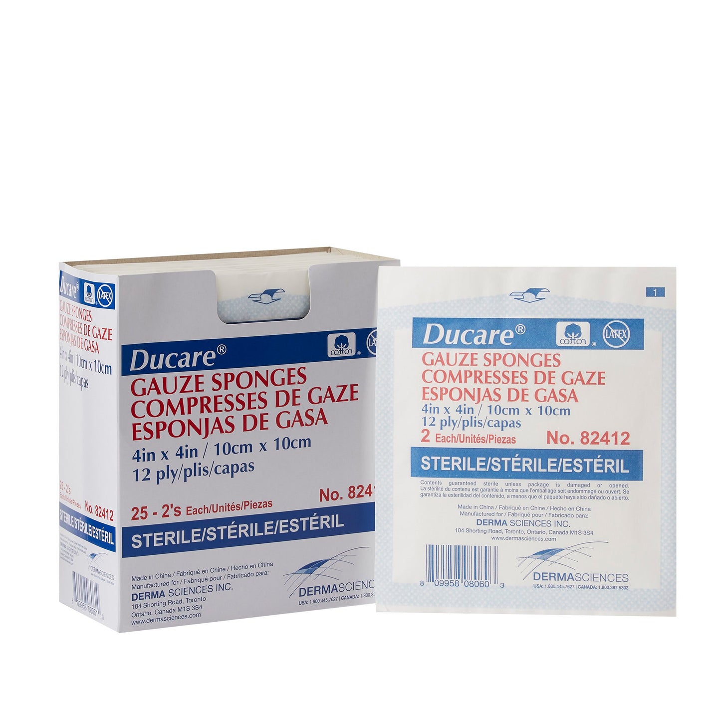 Gauze Sponge Ducare 4 X 4 Inch 12-Ply Sterile 2 per Pack - 82412