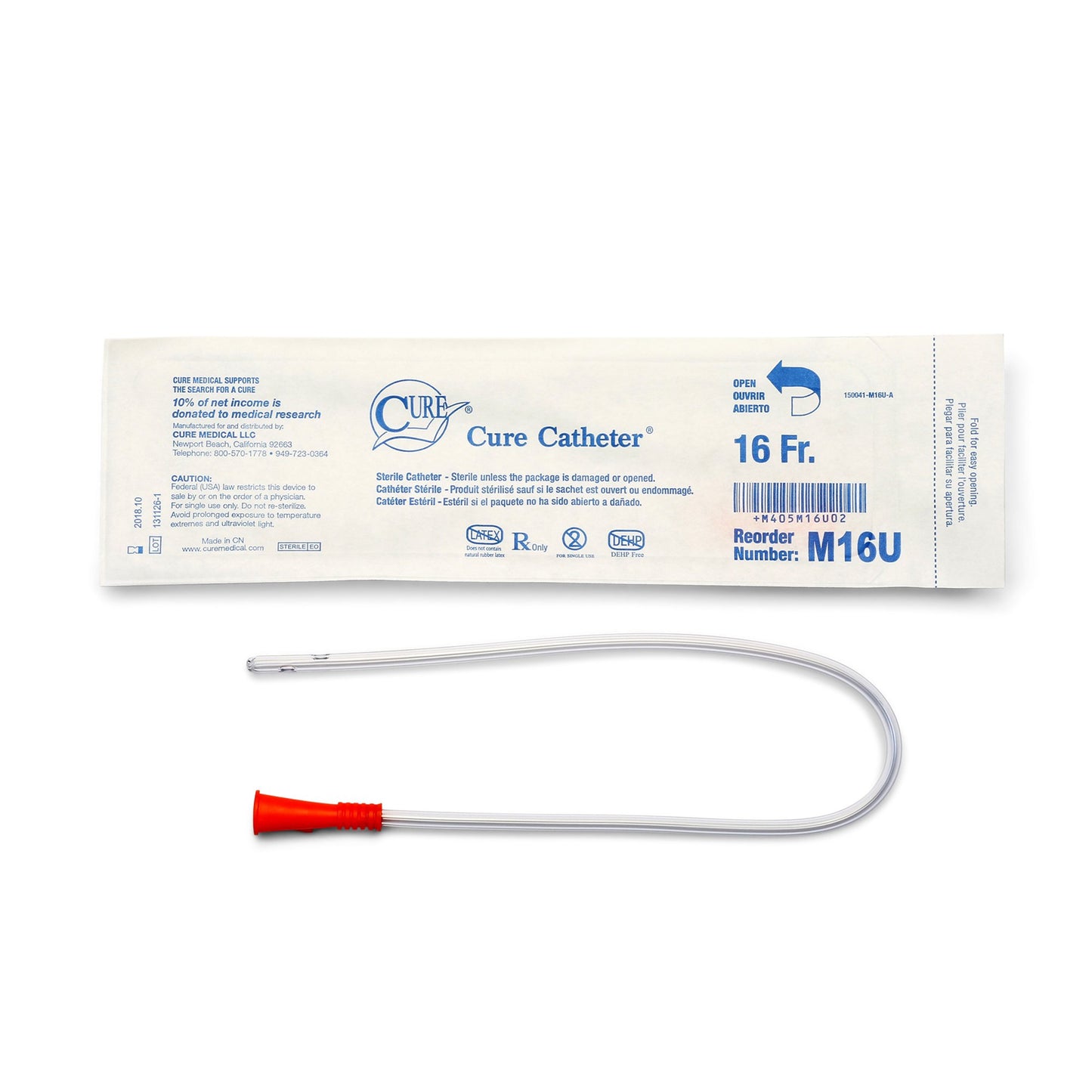 Cure Medical Cure Pocket Cath Urethral Catheter M16U, Box of 30