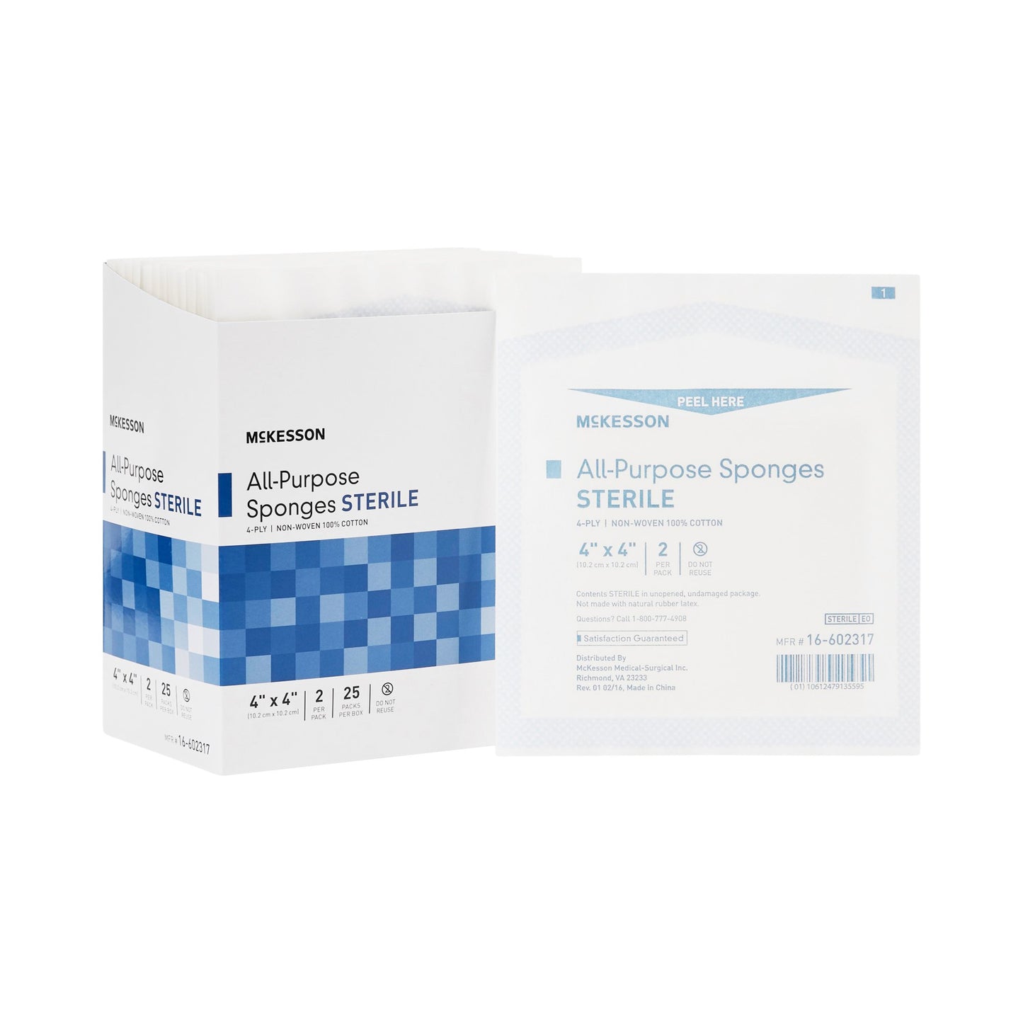 McKesson Sterile Nonwoven Sponge, 4 x 4 Inch, 4-Ply 16-602317