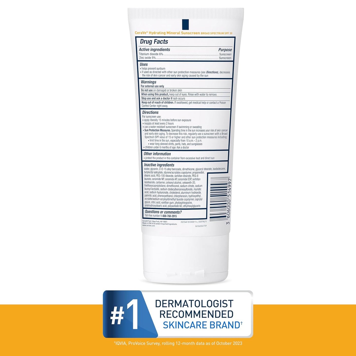 Sunscreen CeraVe® Hydrating Mineral SPF 30 Lotion 5 oz. Tube 60600051499
