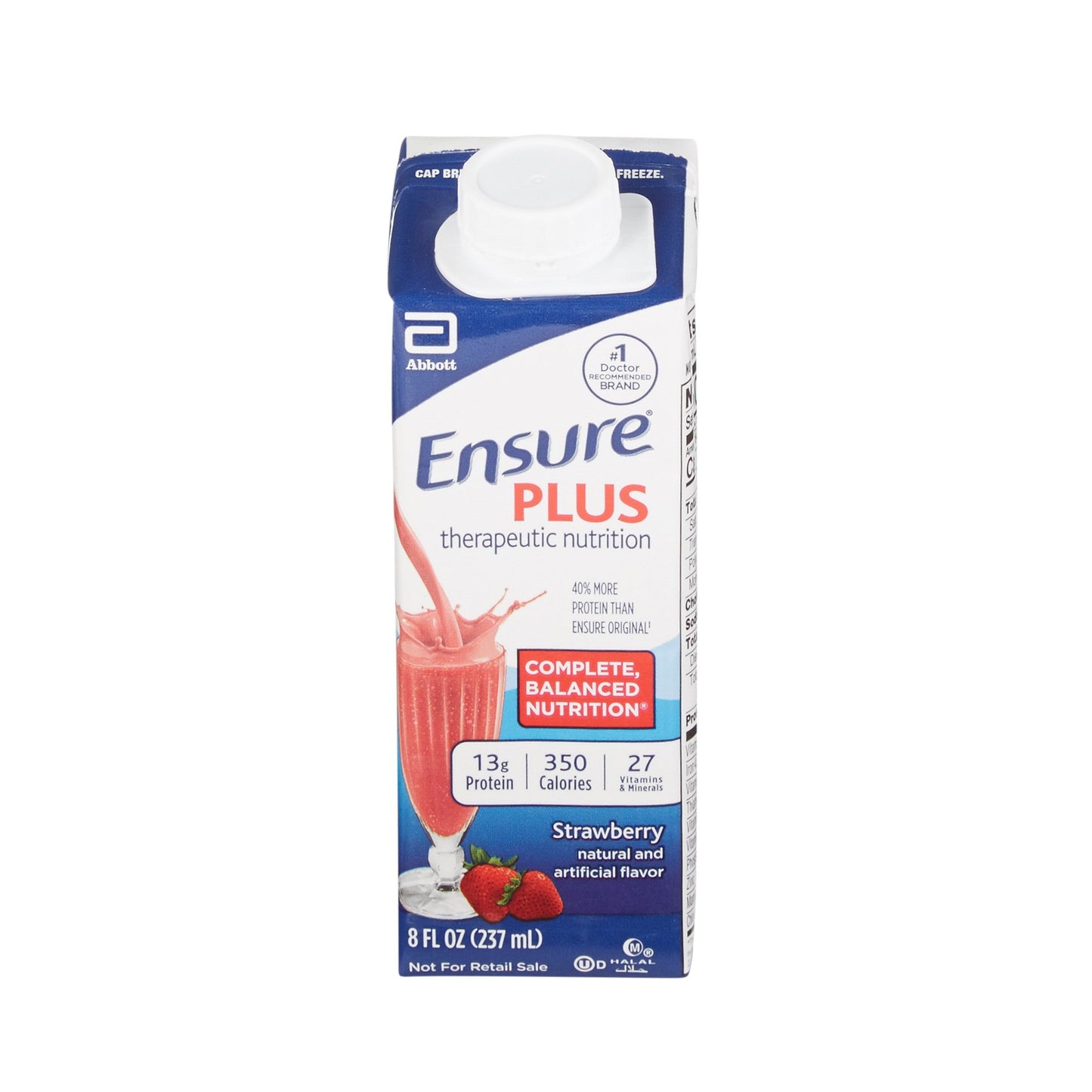 Oral Supplement Ensure® Plus Therapeutic Nutrition Strawberry Flavor Liquid 8 oz. Reclosable Carton - 64907