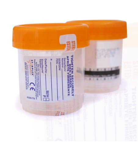 Specimen Container Starplex® StarCLICK 100 66 mm Height 100 mL (3.4 oz.) Screw Cap Patient Information Sterile B1002-OCCTS