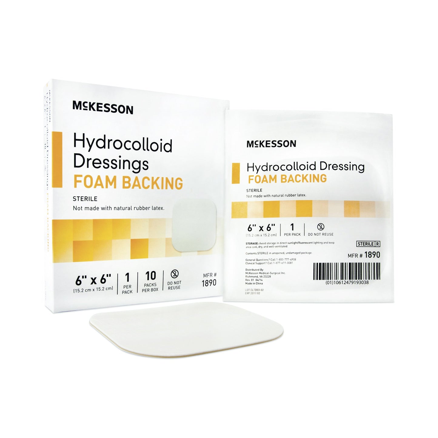 McKesson Hydrocolloid Dressing, 6 x 6 Inch 1890