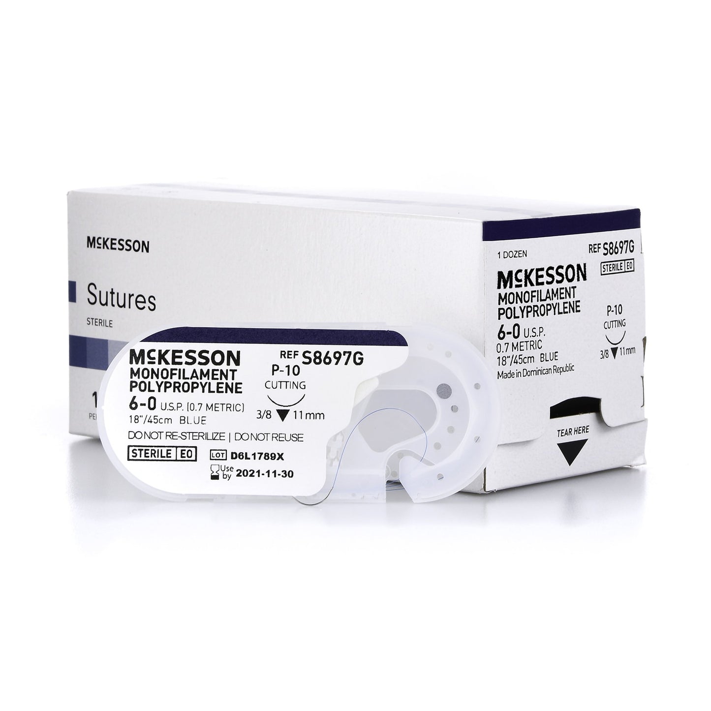 Nonabsorbable Suture with Needle McKesson Polypropylene P-10 3/8 Circle Precision Reverse Cutting Needle Size 6-0 Monofilament - S8697G