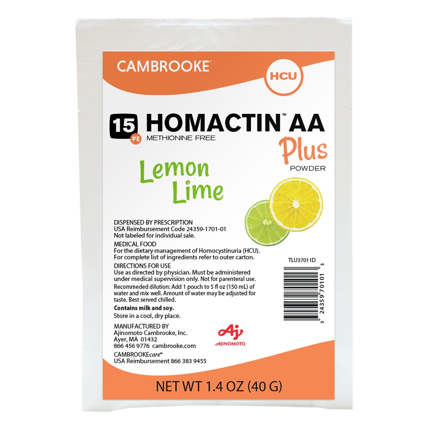 Oral Supplement Homactin™ AA Plus Lemon-Lime Flavor Powder 1.4 oz. Individual Packet 37011