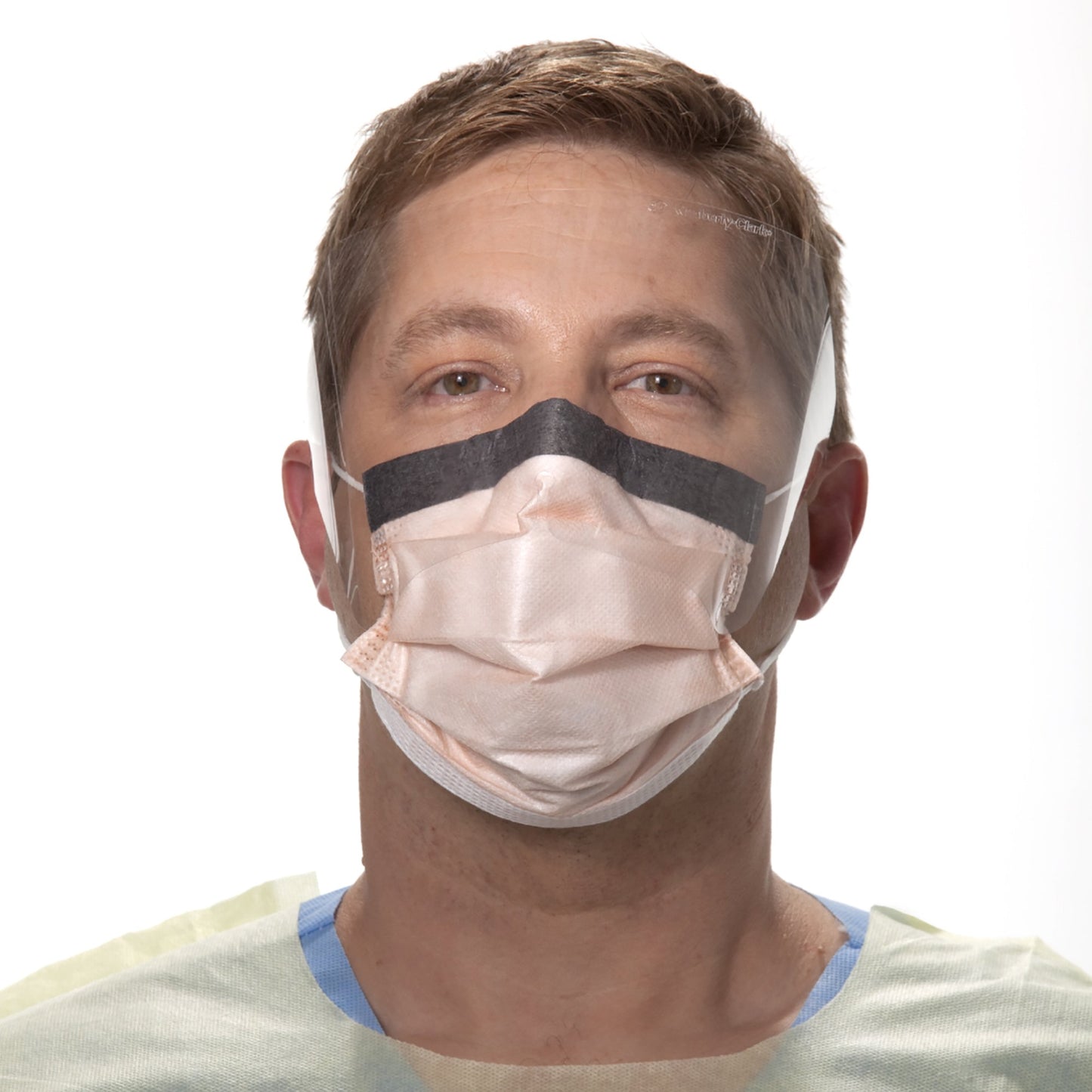 Procedure Mask with Eye Shield FluidShield Anti-fog Foam Pleated Earloops One Size Fits Most Orange NonSterile ASTM Level 3 Adult - 47147