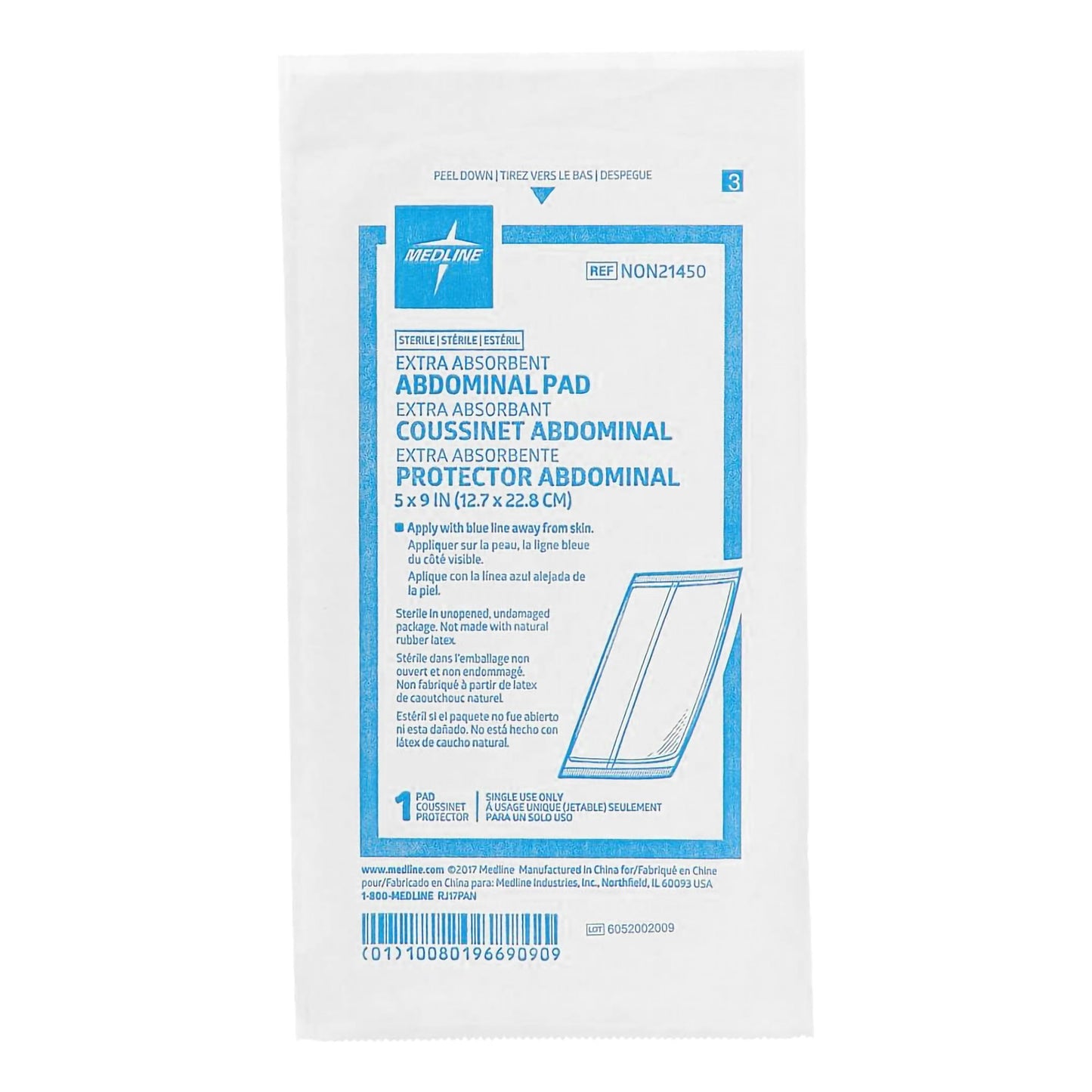 Abdominal Pad Medline 5 X 9 Inch Sterile 1 per Pack NON21450