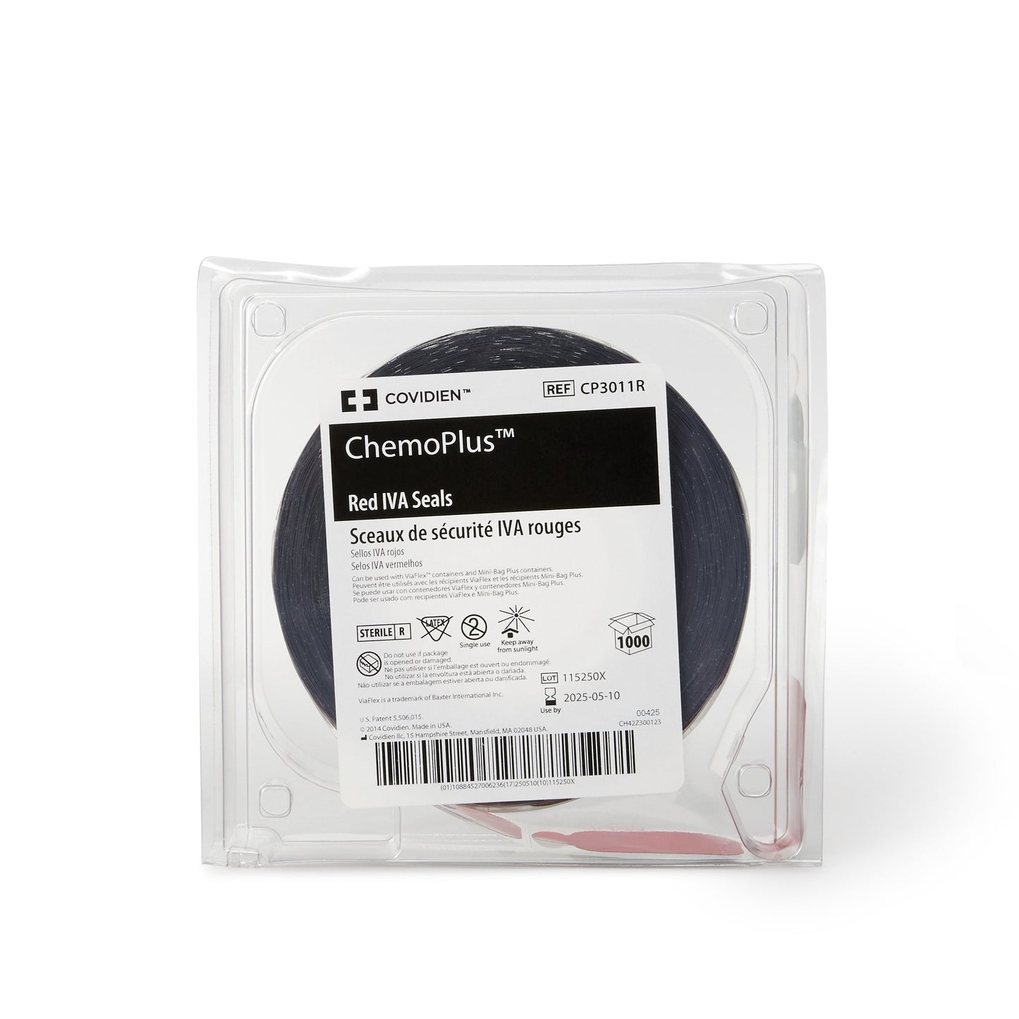 Cardinal ChemoPlus IVA Seals, Red CP3011R-, Box of 1000