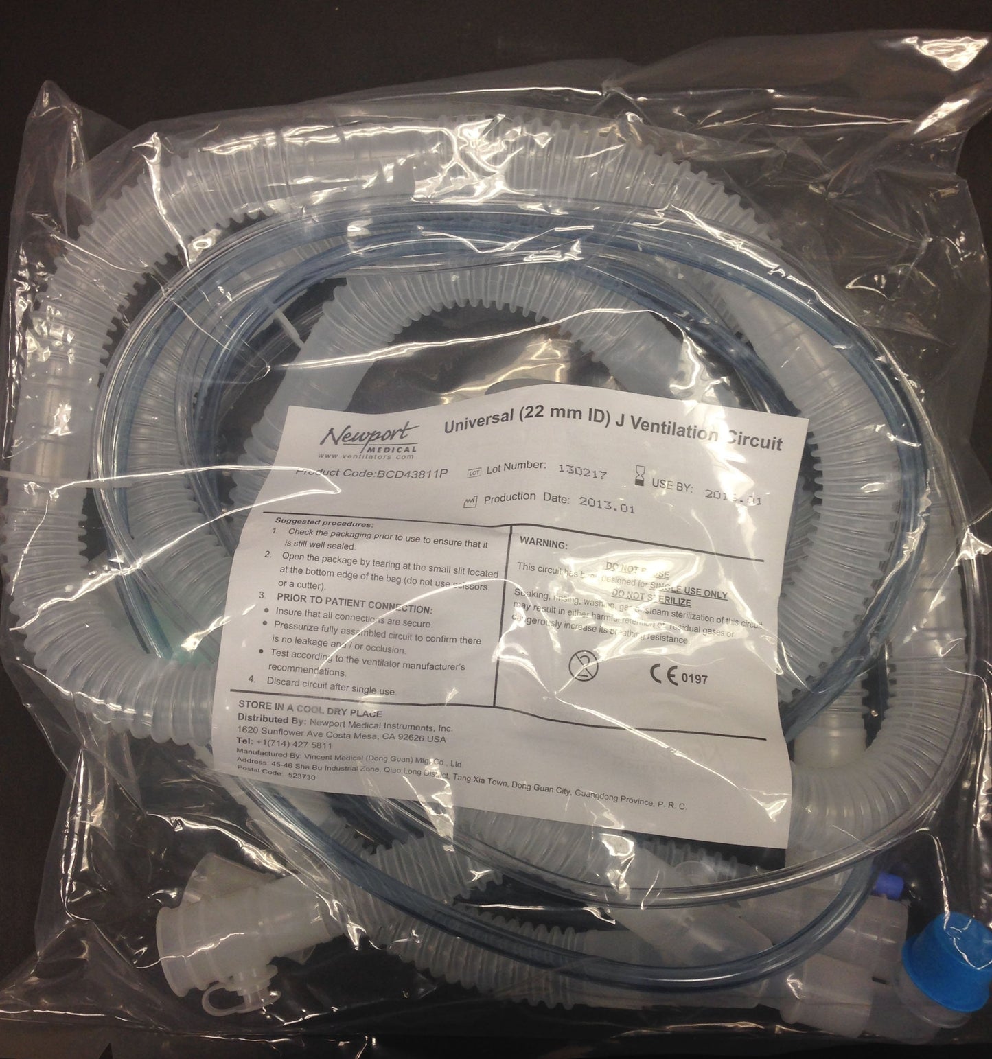 Medtronic MITG Newport Breathing Circuit BCD43811P, Case of 10