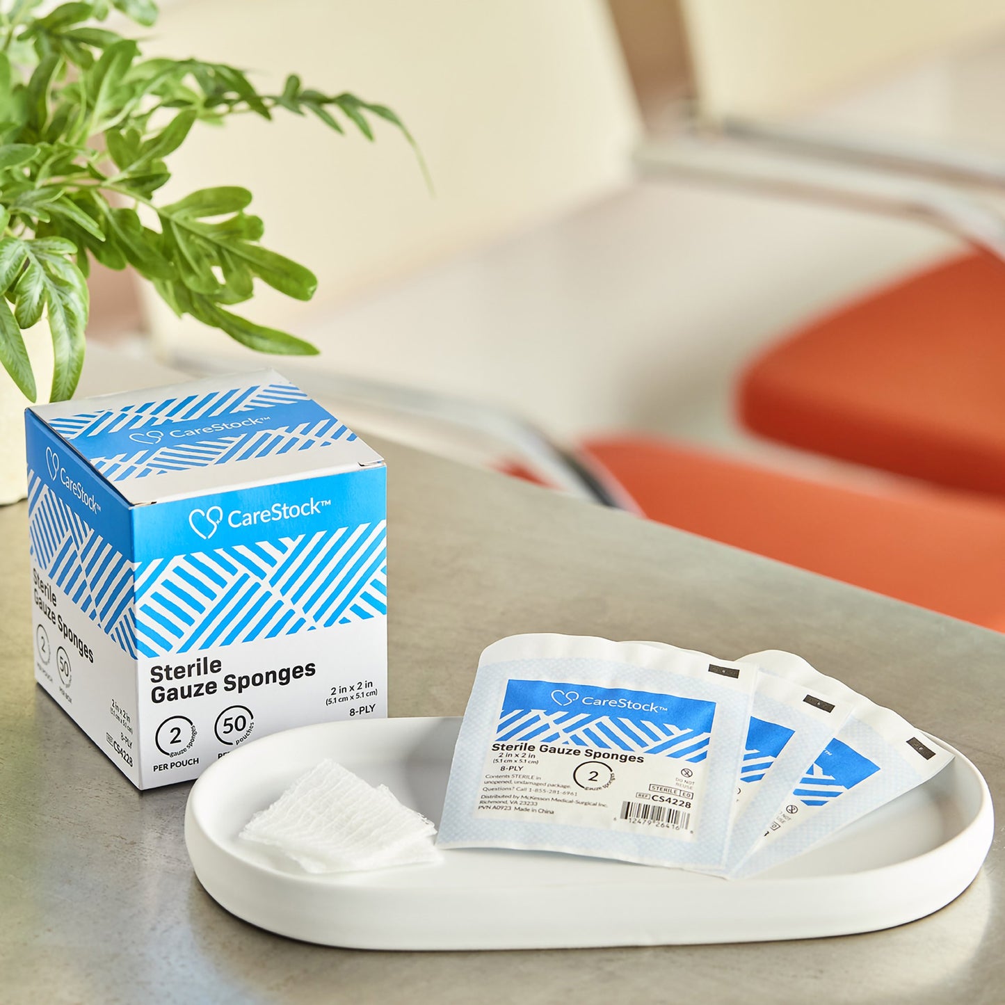 CareStock™ Gauze Sponge, 2 x 2 Inch, 8-Ply, Medical-Grade Cotton Wound Dressing CS4228