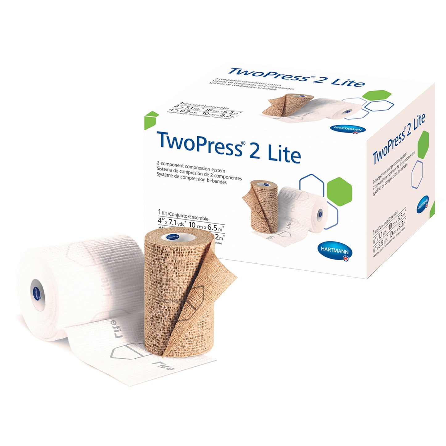 2 Layer Compression Bandage System with Visible Indicators TwoPress® 2 Lite 4 Inch X 7.1 Yard / 4 Inch X 8.9 Yard Self-Adherent Closure Tan / White No