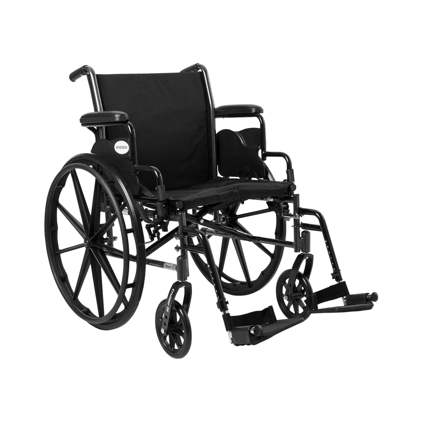 Lightweight Wheelchair McKesson Dual Axle Desk Length Arm Swing-Away Footrest Black Upholstery 20 Inch Seat Width Adult 300 lbs. Weight Capacity - 146