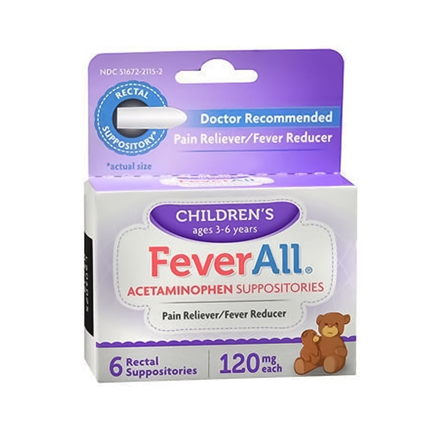 Children's Pain Relief FeverAll® 120 mg Strength Acetaminophen Rectal Suppository 6 per Box 51672211502