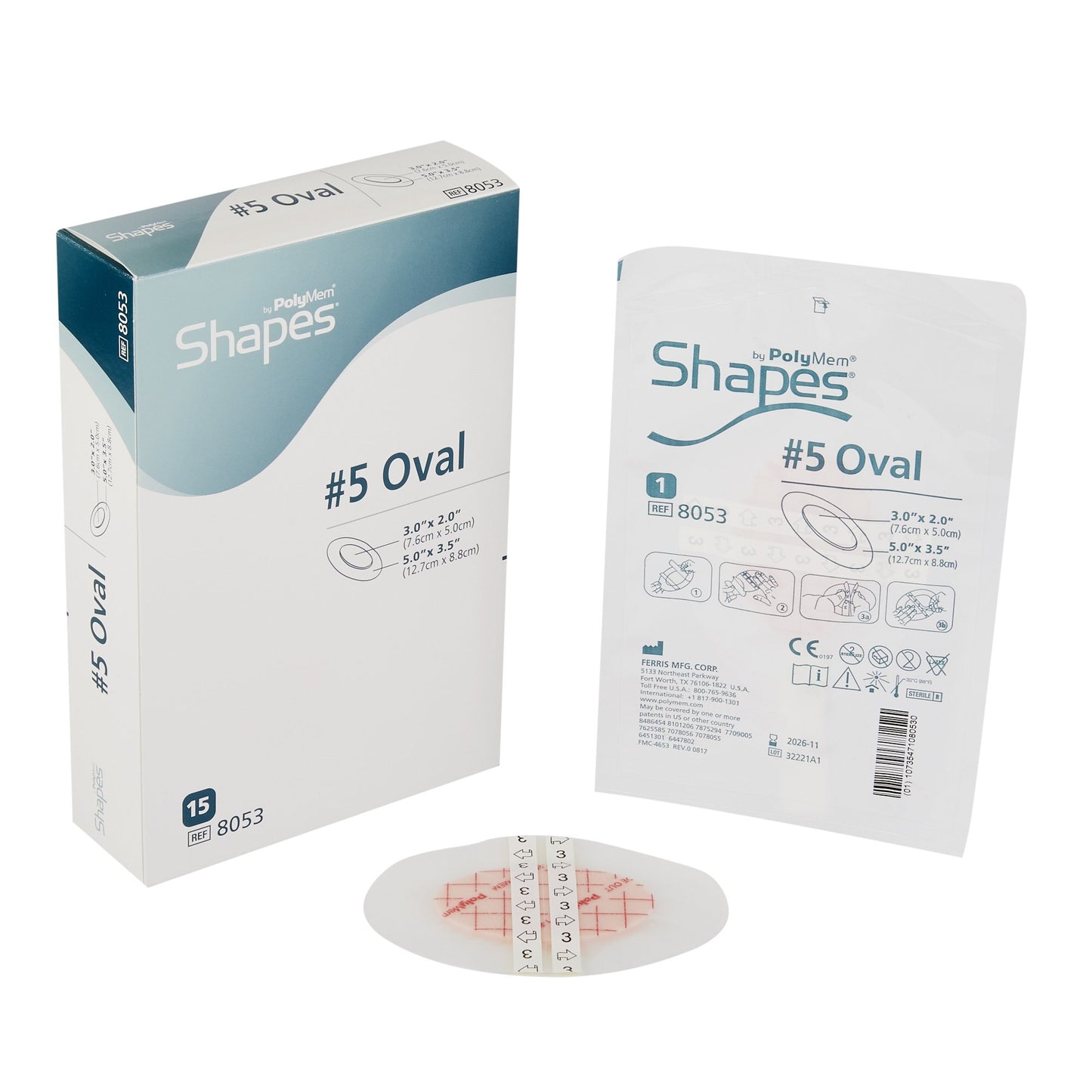 Foam Dressing PolyMem® Shapes® 3-1/2 X 5 Inch With Border Film Backing Adhesive Oval Sterile - 8053