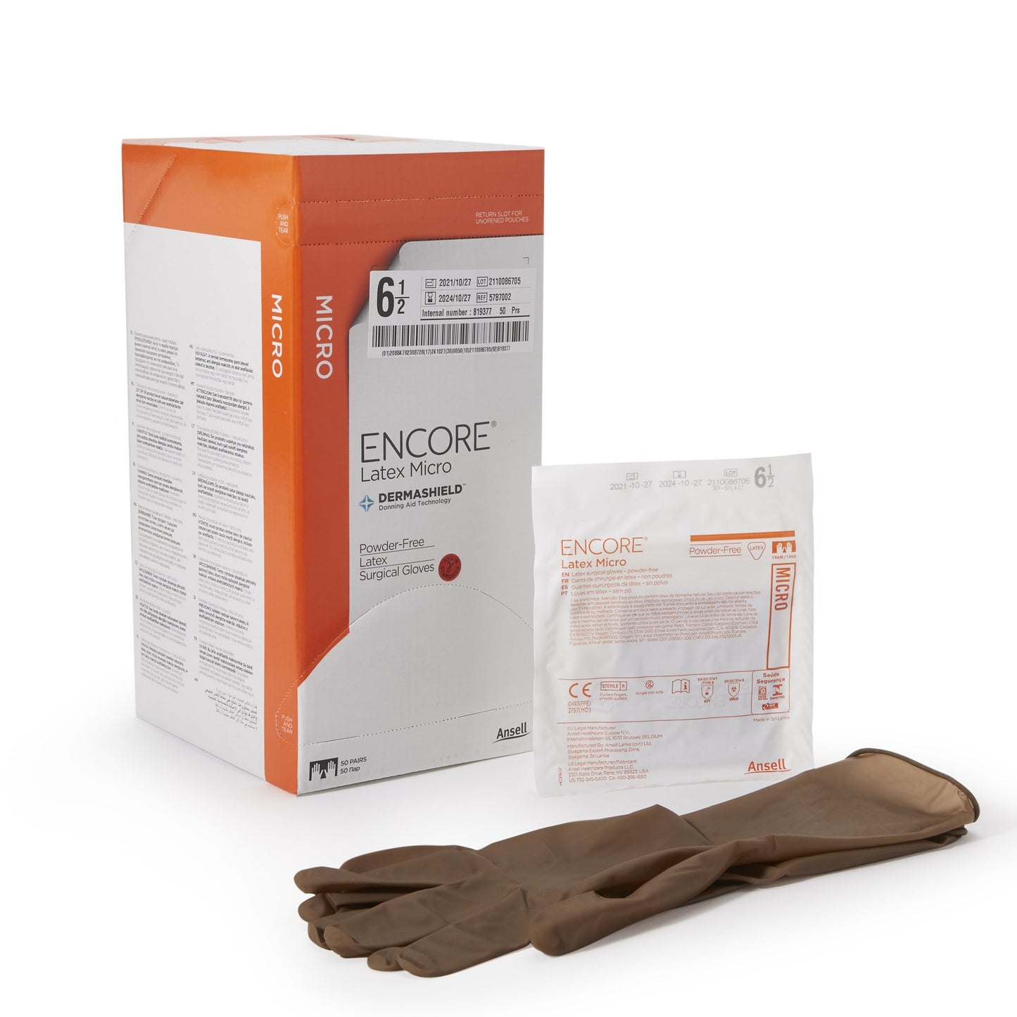 Surgical Glove ENCORE® Latex Micro Size 6.5 Sterile Latex Standard Cuff Length Micro-Textured Brown Chemo Tested - 5787002