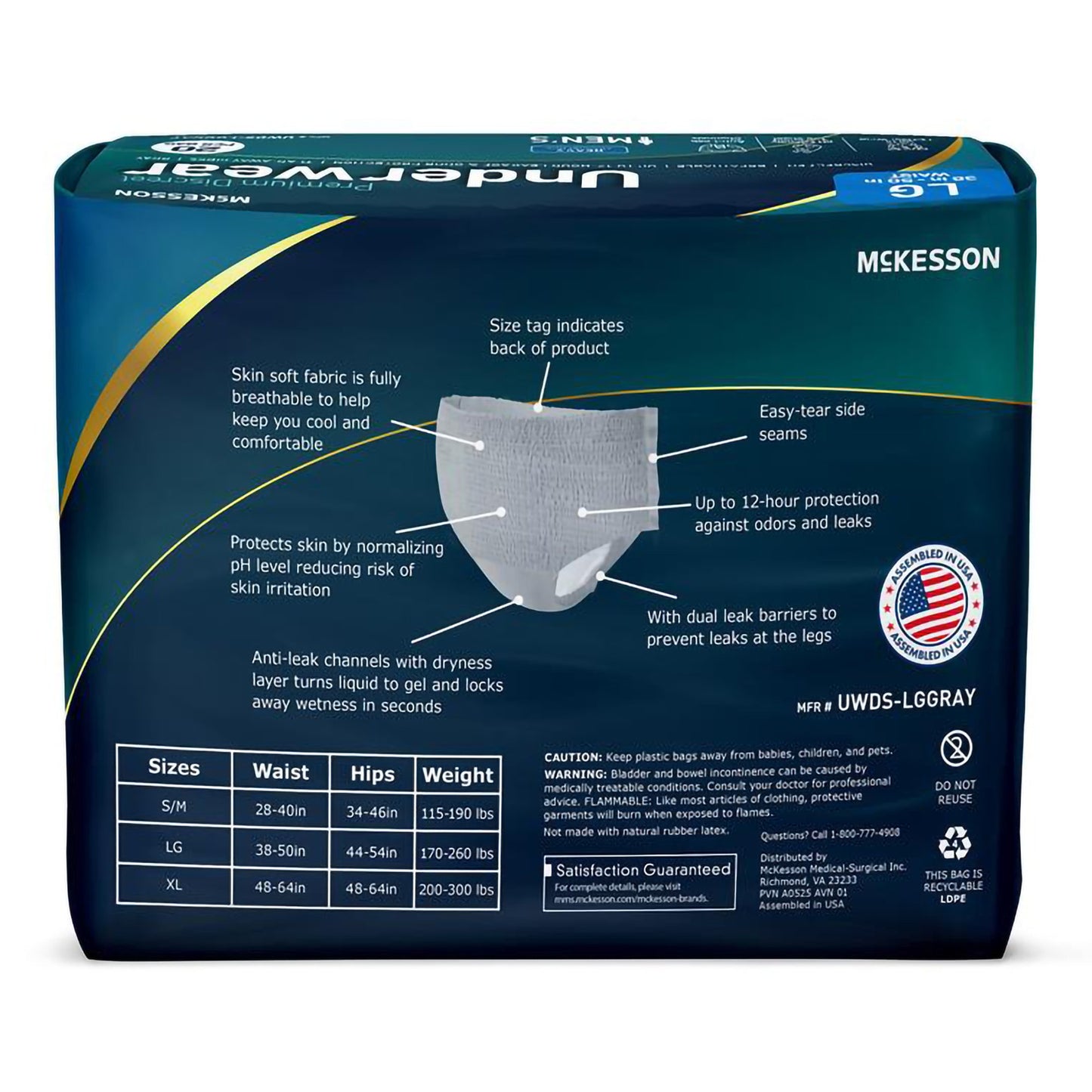 McKesson Premium Discreet Underwear for Men, Heavy Absorbency, Large UWDS-LGGRAY