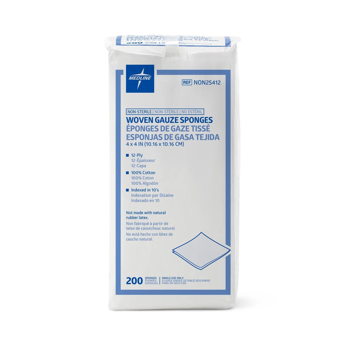 Medline NonSterile Gauze Sponge, 4 x 4 Inch NON25412, Pack of 200