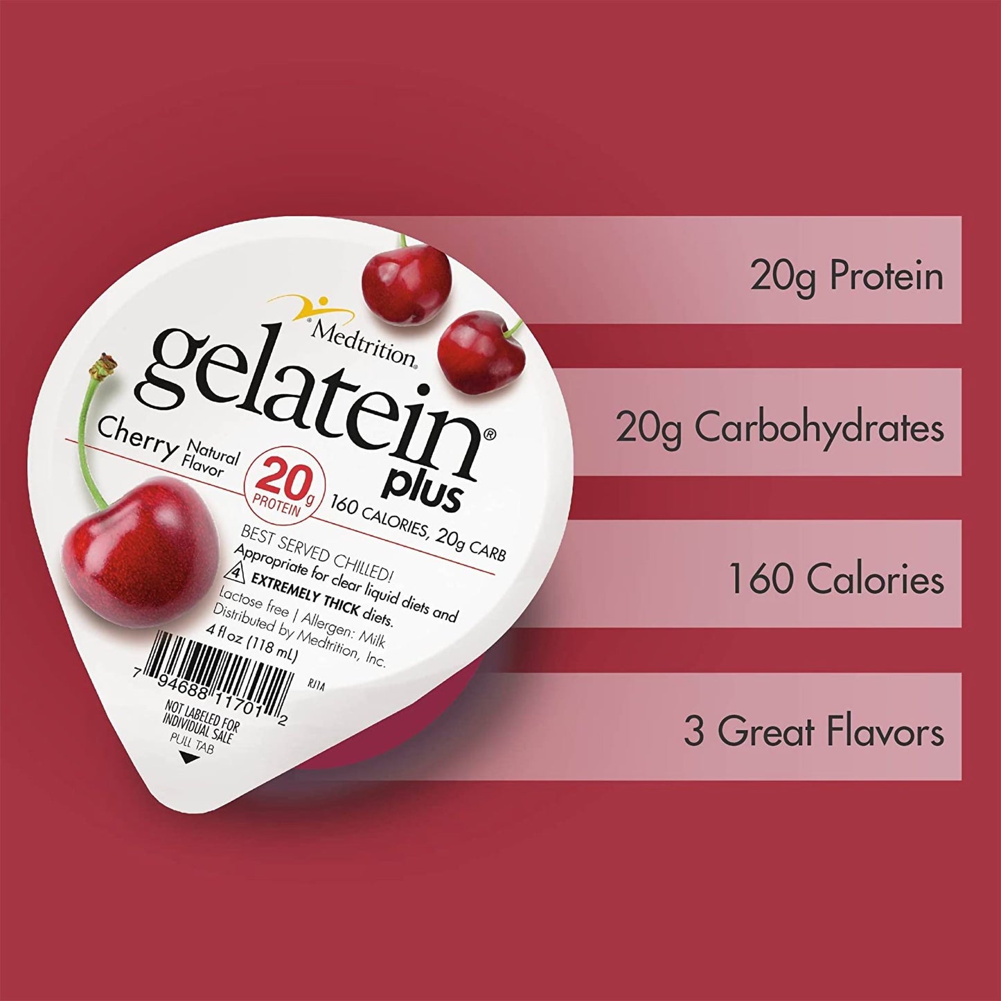 Gelatein® Plus Cherry High Protein Gelatin, 4-ounce cup 11701
