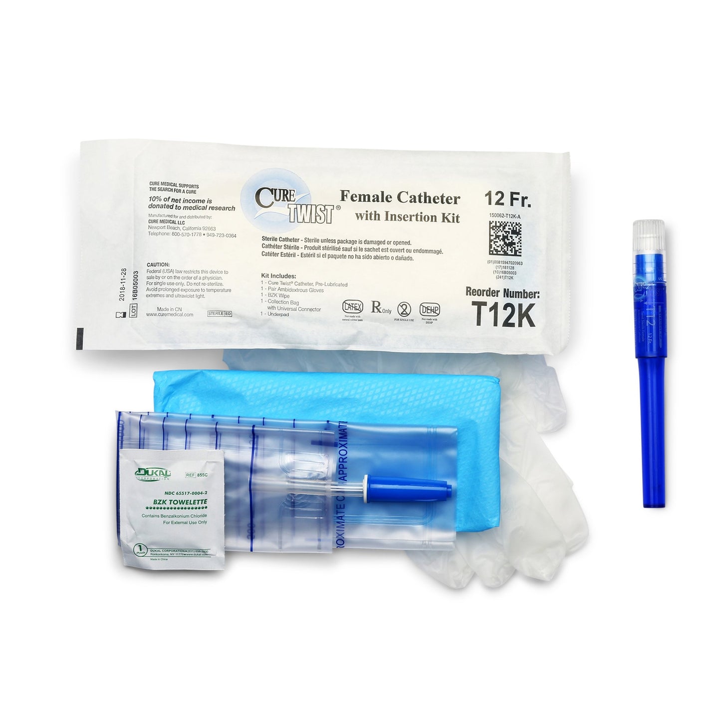 Cure Medical Cure Twist Intermittent Catheter Kit, 12 Fr. T12K, 1 Each