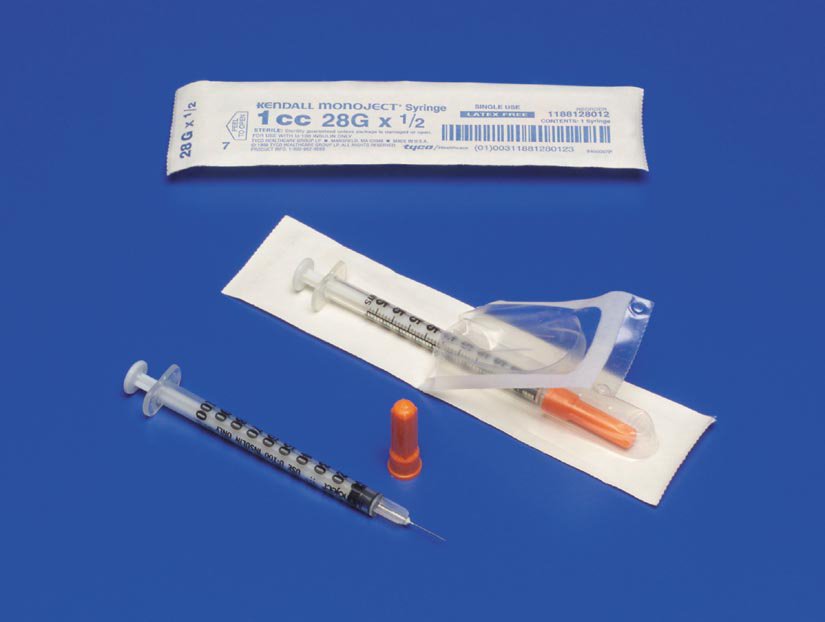 Standard Insulin Syringe with Needle Monoject™ 0.5 mL 1/2 Inch 28 Gauge NonSafety Regular Wall - 8881600004