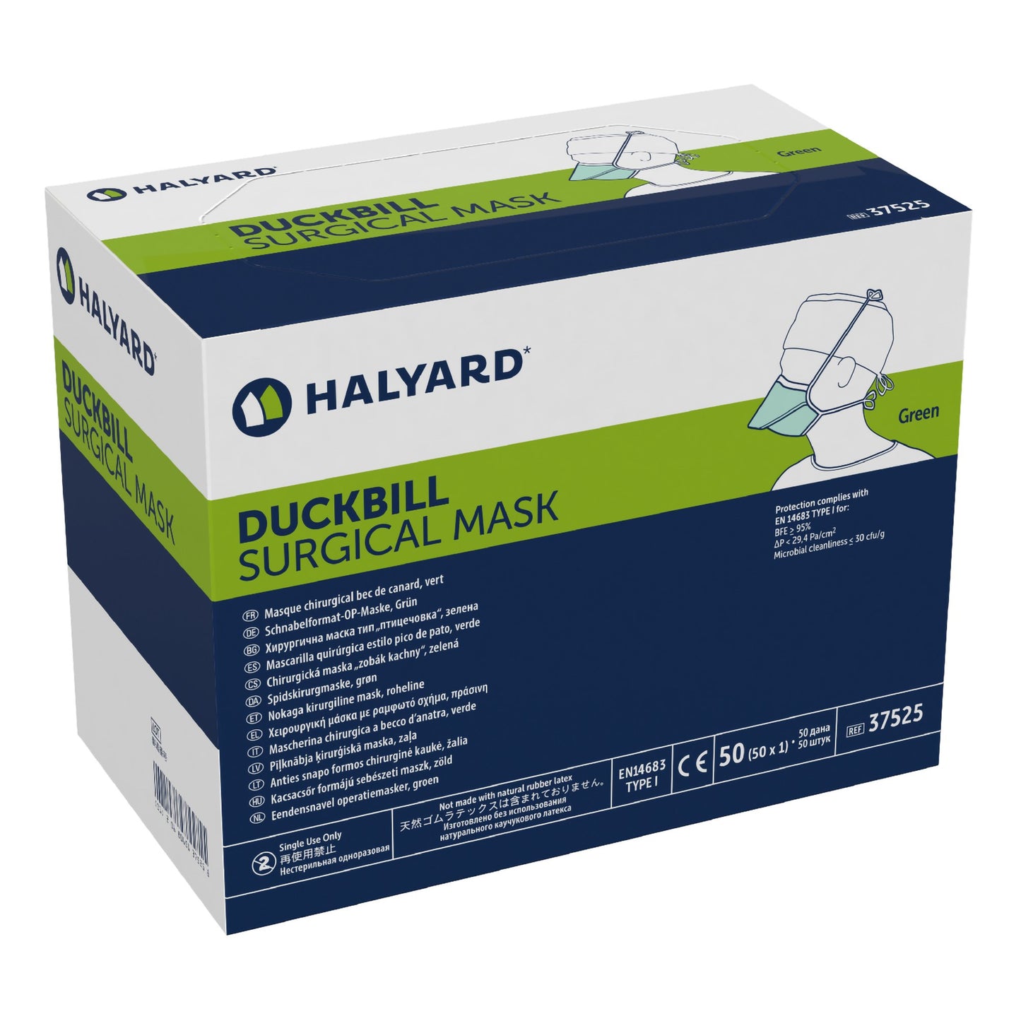 Surgical Mask Halyard Duckbill Tie Closure One Size Fits Most Green NonSterile Not Rated Adult - 37525