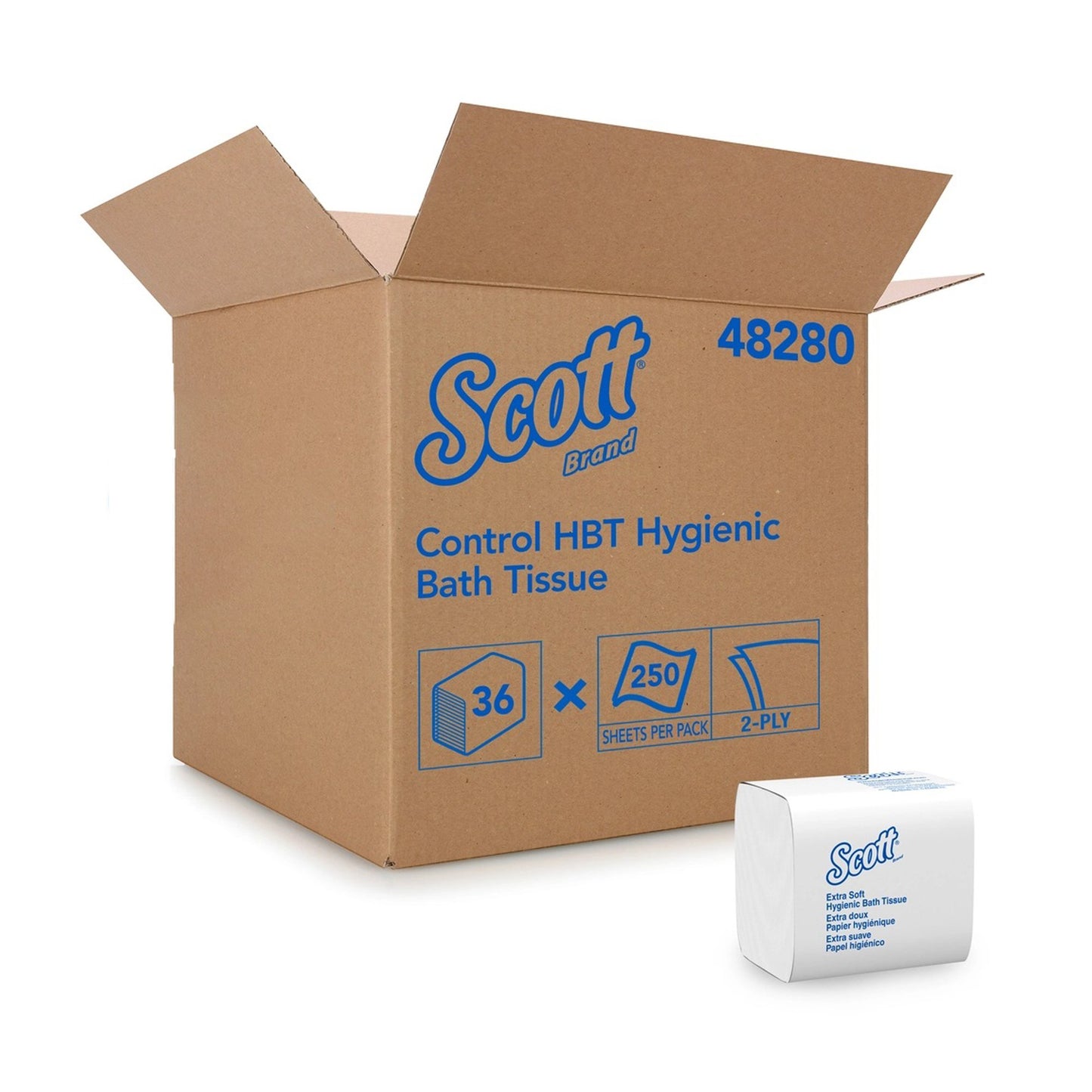 Toilet Tissue Scott® Control HBT White 2-Ply Standard Size Folded 250 Sheets 4-1/2 X 8-1/10 Inch - 48280