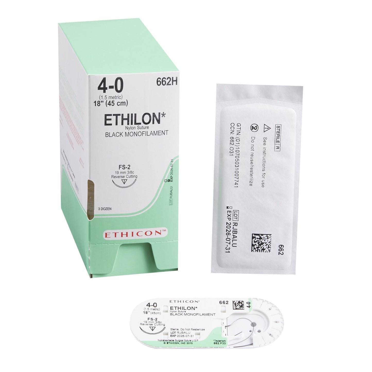 Nonabsorbable Suture with Needle Ethilon™ Nylon FS-2 3/8 Circle Reverse Cutting Needle Size 4-0 Monofilament - 662H