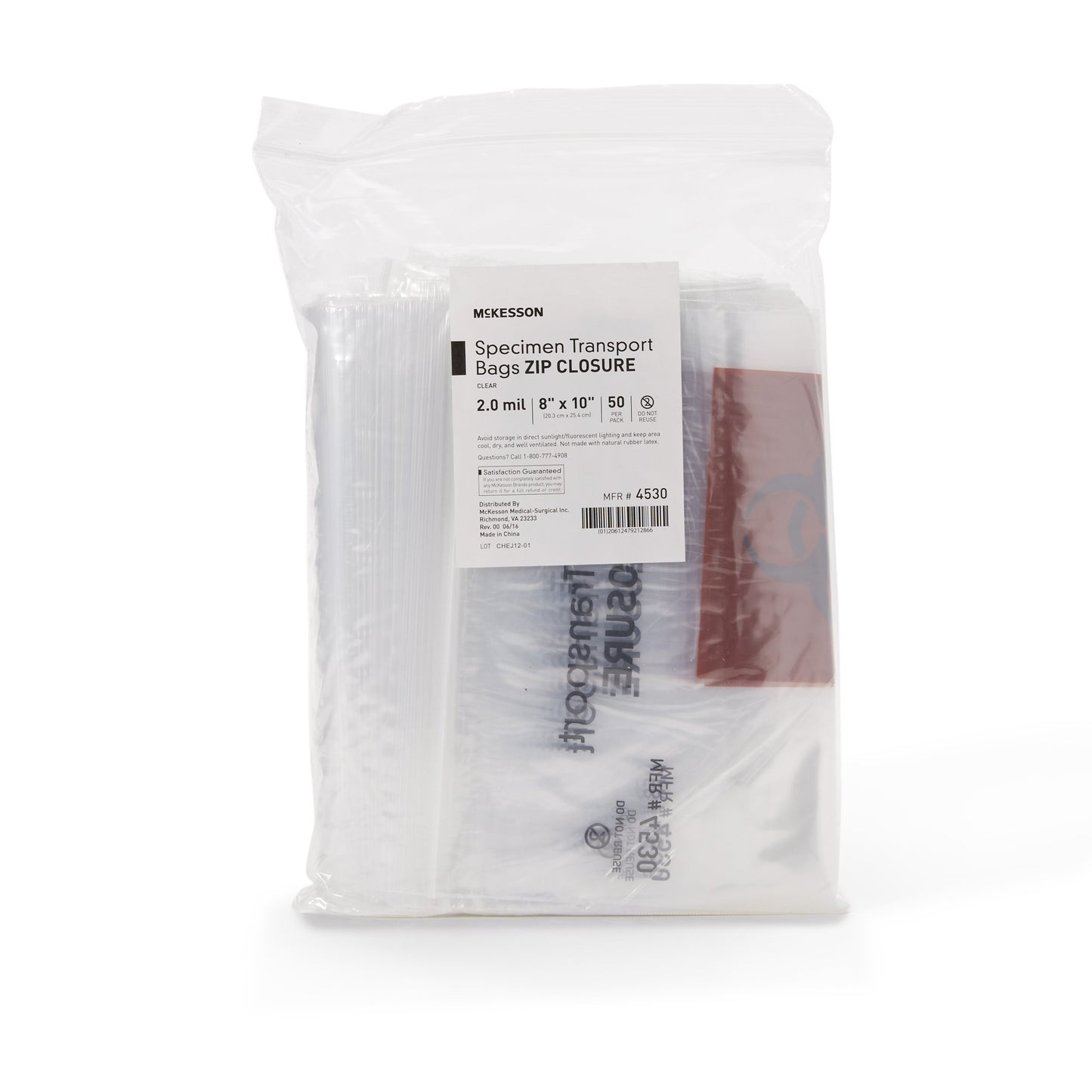 McKesson Specimen Transport Bag, Zip Closure, 8 x 10 Inch 4530