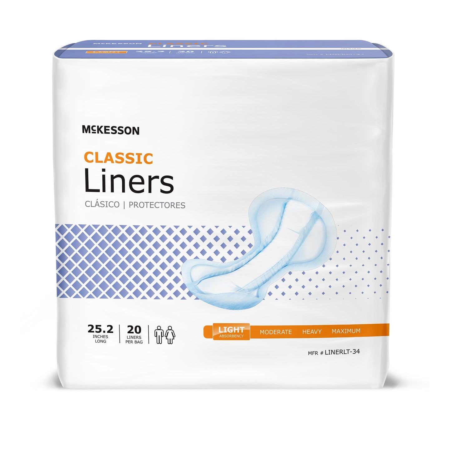 Incontinence Liner McKesson Classic 25-1/5 Inch Length Light Absorbency Polymer Core One Size Fits Most - LINERLT-34
