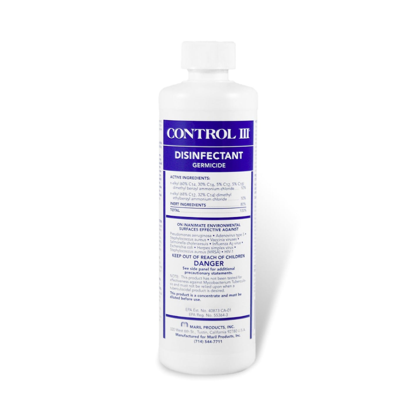 Surface Disinfectant Cleaner Control III® Disinfectant Germicide Quaternary Based Manual Pour Liquid Concentrate 16 oz. Bottle Benzaldehyde Scent NonS