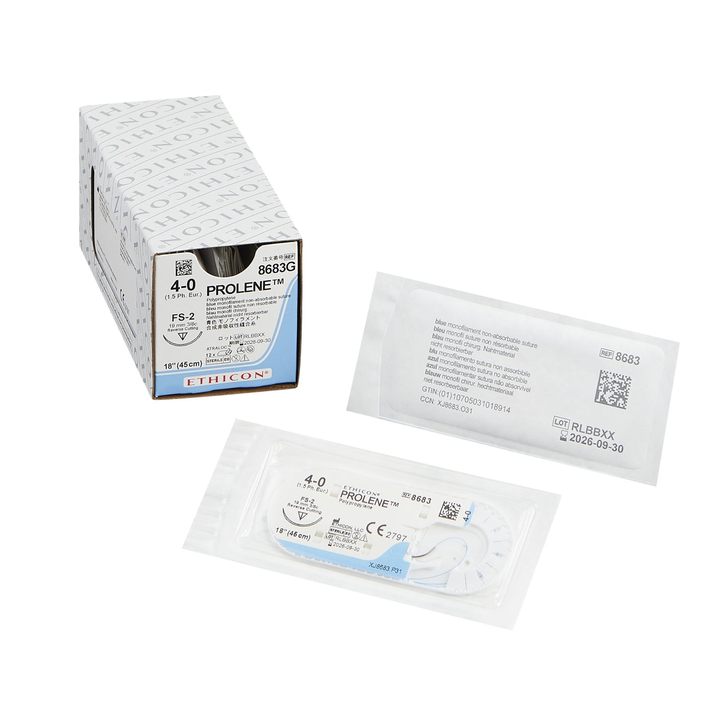 Nonabsorbable Suture with Needle Prolene™ Polypropylene FS-2 3/8 Circle Reverse Cutting Needle Size 4-0 Monofilament - 8683G