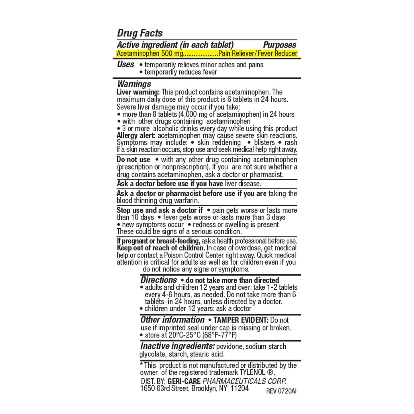 Health*Star Extra Strength Acetaminophen Tablets 201-05-HST